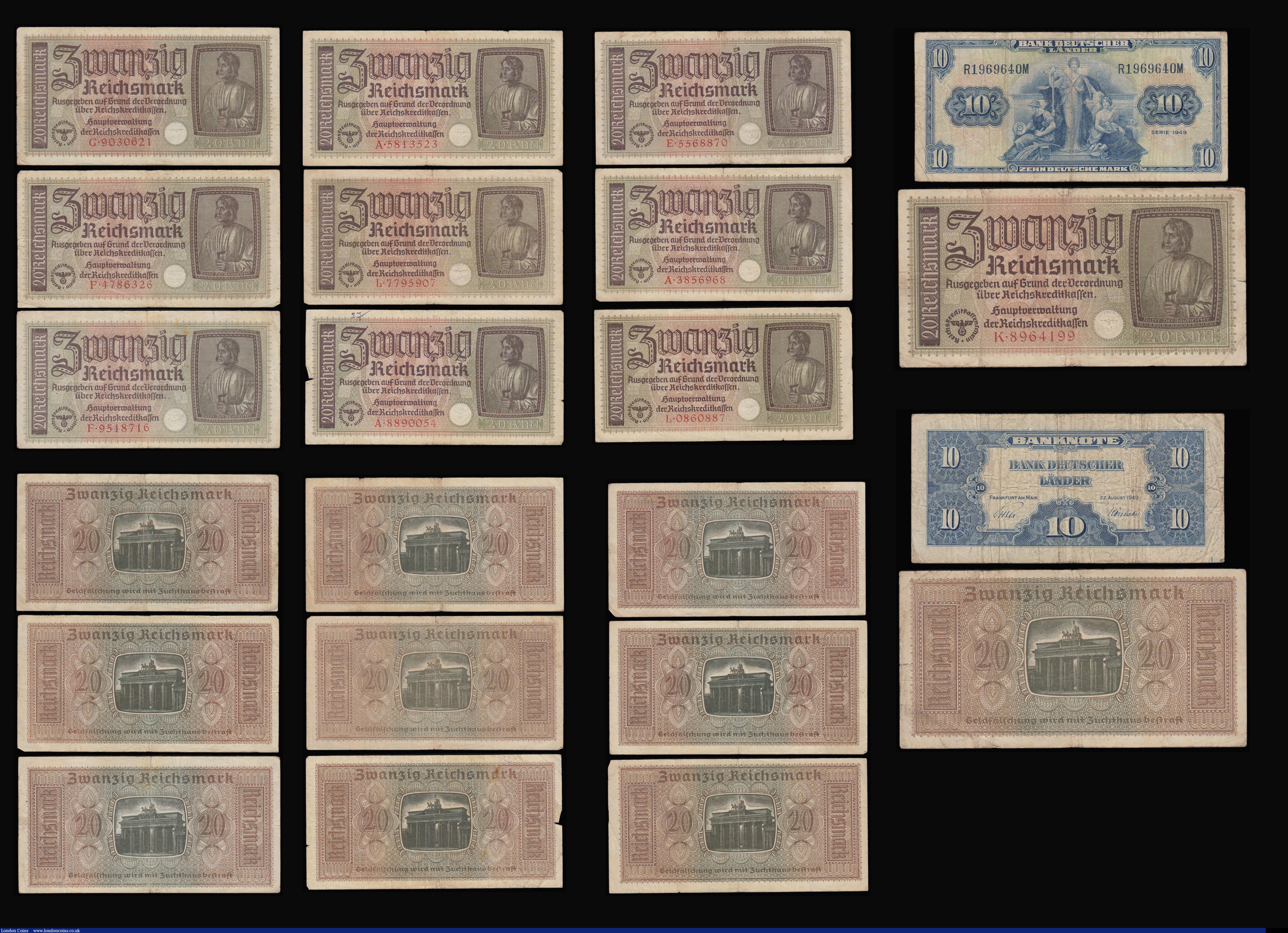 London Coins : A188 : Lot 157 : Germany (18) Ten Million Marks, 1-10-1923 Seventh series, with small circles watermark Pick 117b Fin...