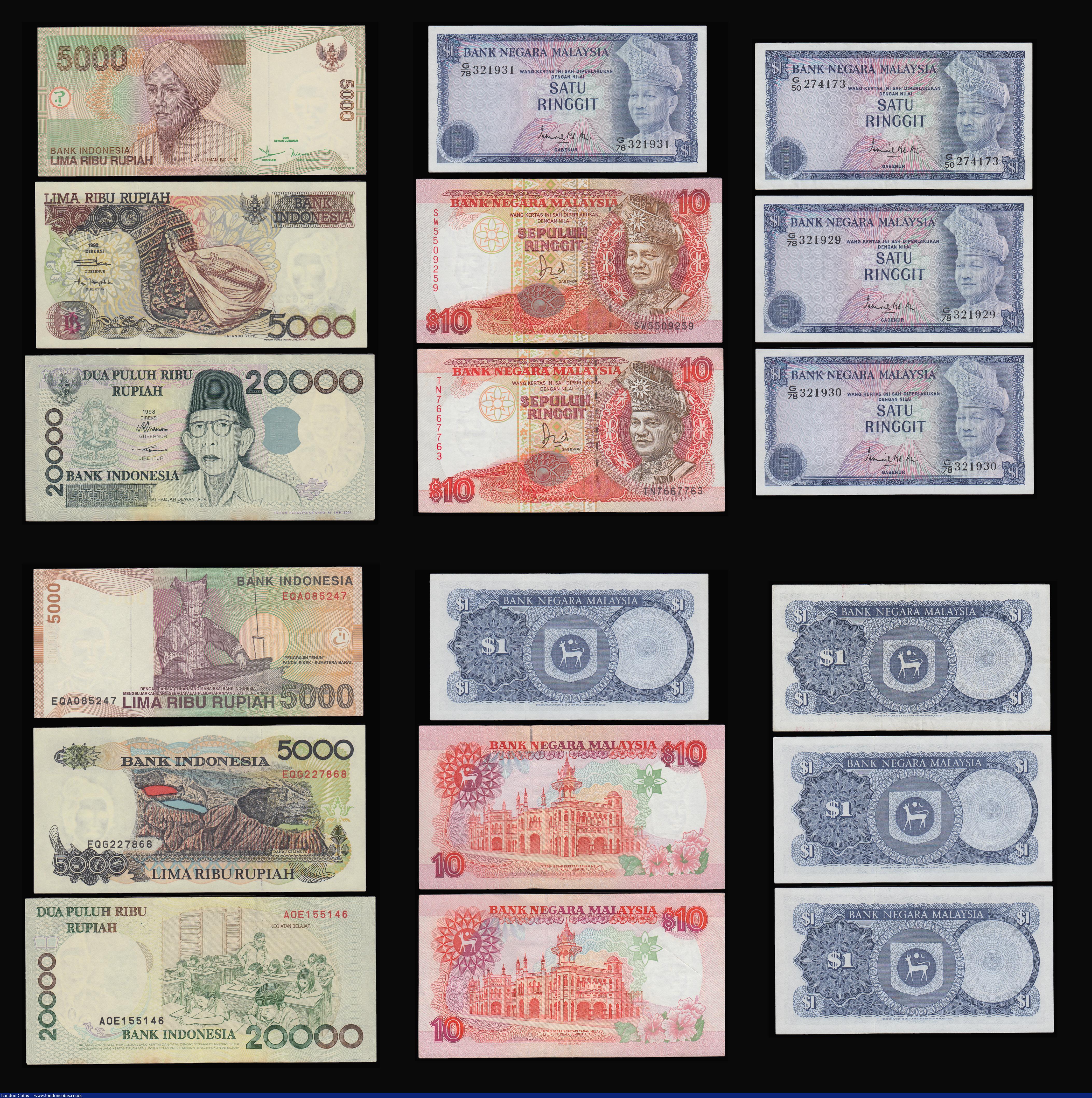 London Coins : A188 : Lot 174 : Indonesia (12) 20000 Rupiah 1998 Pick 138d VF with light foxing, 10000 Rupiah 1985 Pick 126a EF, 500...