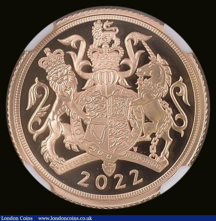 London Coins : A188 : Lot 1760 : Sovereign 2022 Queen Elizabeth II Platinum Jubilee Gold Proof S.SC12, in a First Releases, NGC holde...