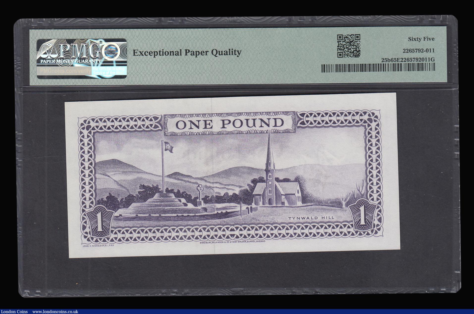 London Coins : A188 : Lot 179 : Isle of Man 1 Pound (1961) signed Stallard Pick 25b Gem Uncirculated PMG 65 EPQ and scarce in this h...