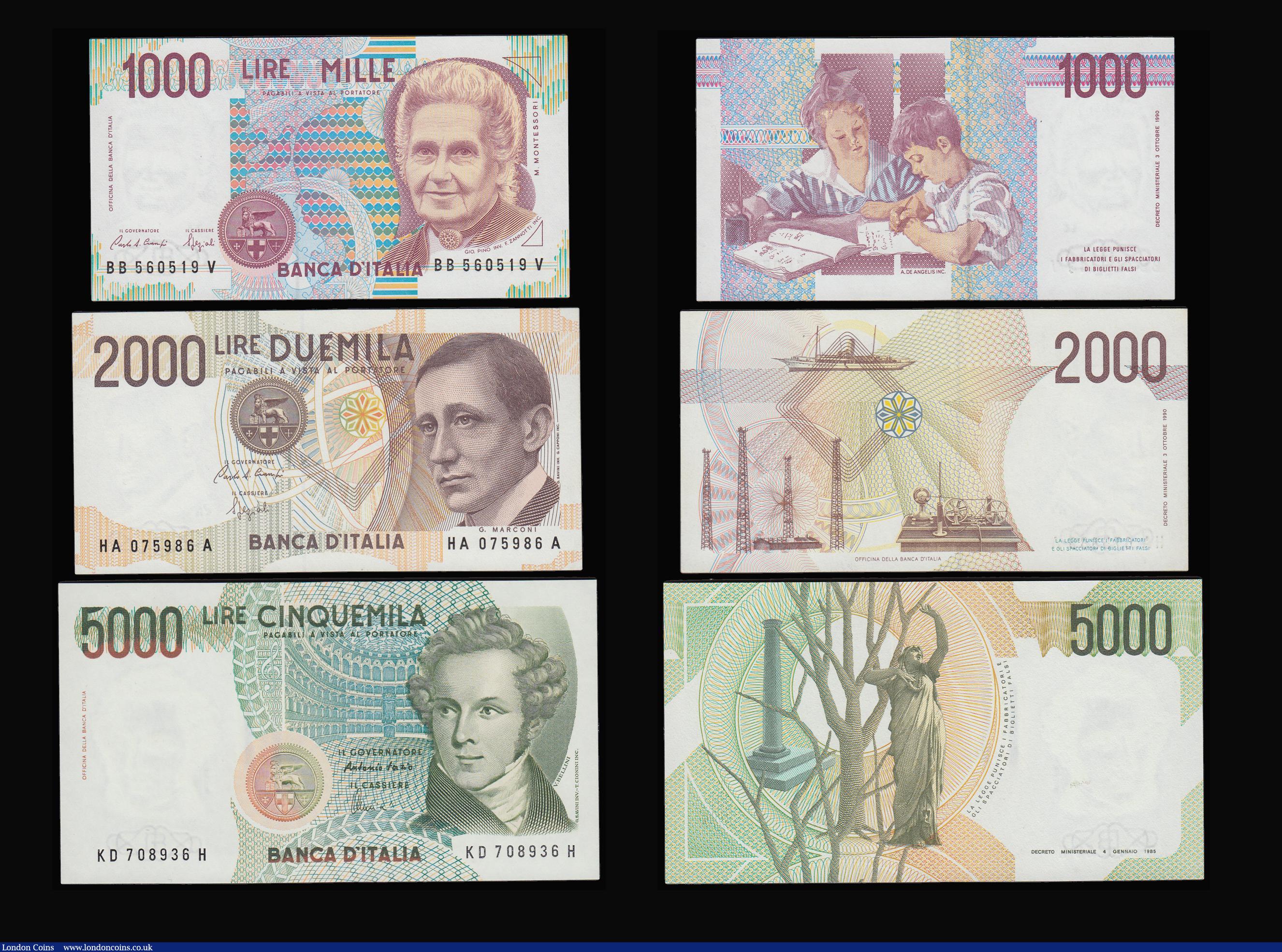 London Coins : A188 : Lot 183 : Italy (6) 1000 Lire Pick 114, 2000 Lire Pick 115, 5000 Lire Pick 111, 10000 Lire Pick 112, 50000 Lir...
