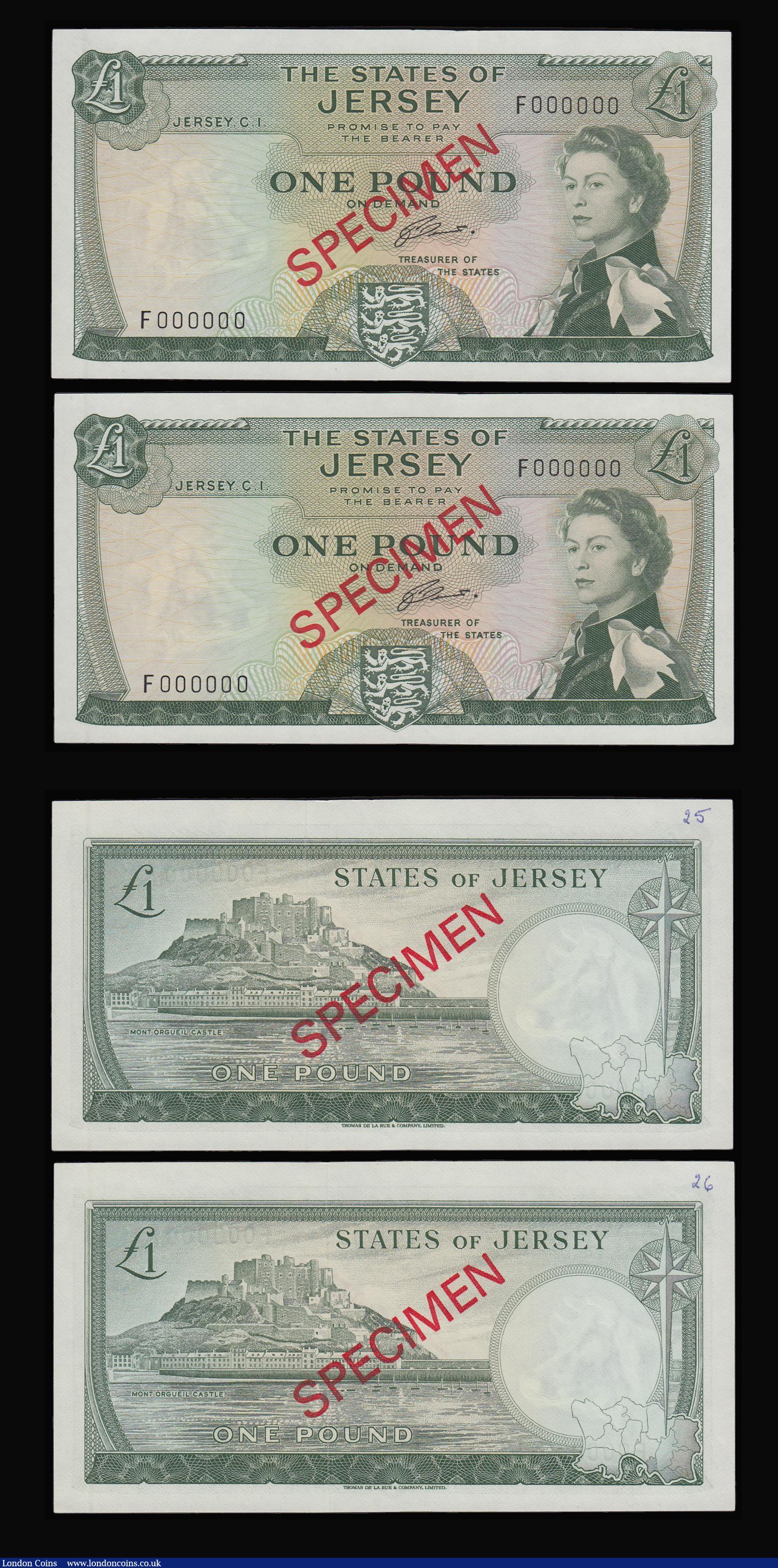 London Coins : A188 : Lot 187 : Jersey Specimens Young QE II (4) each with SPECIMEN in red across both sides 10 Pounds ND (1972) Pic...
