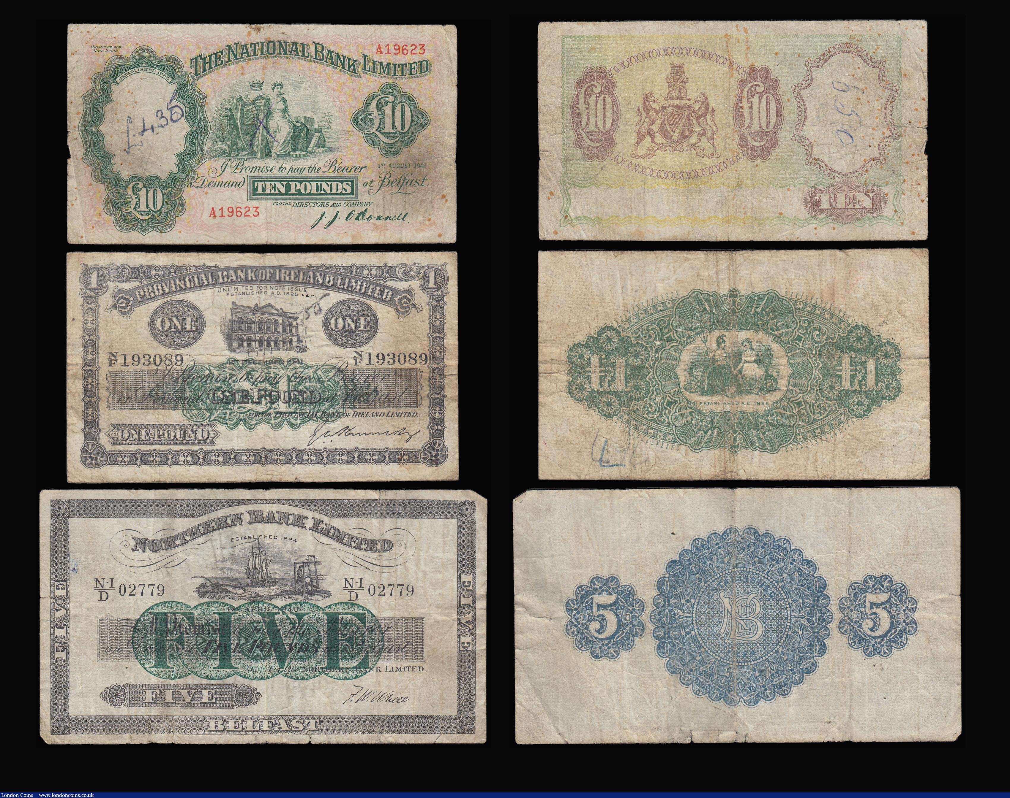 London Coins : A188 : Lot 198 : Norther Ireland Belfast Banking Company 5 Pounds 6. Jan 1966 repaired bottom left corner, National B...