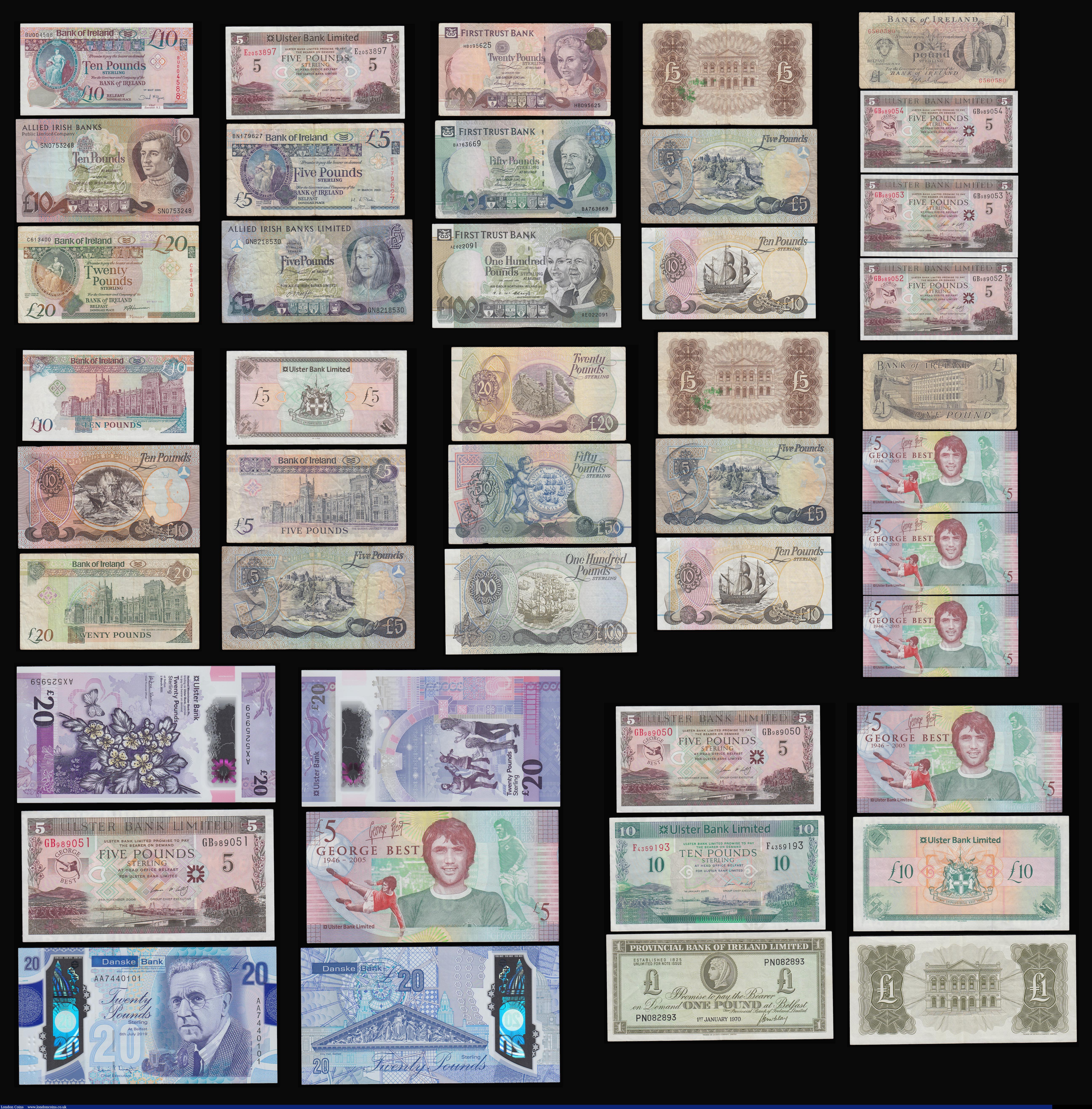 London Coins : A188 : Lot 199 : Northern Ireland Allied Irish 5 Pounds 1.12.1984, 10 Pounds 1.4.1987, Bank of Ireland 1 Pound O'...