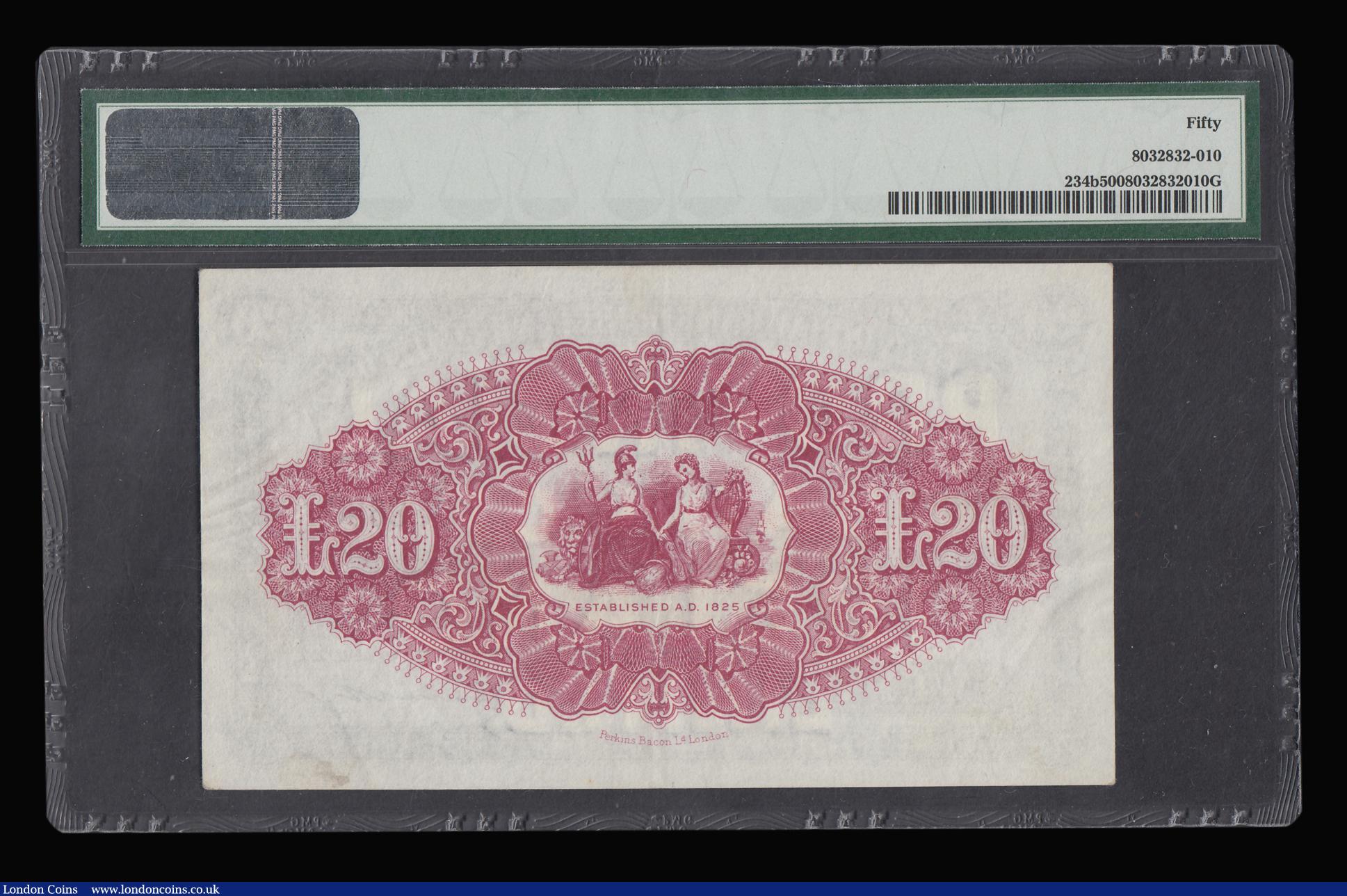 London Coins : A188 : Lot 204 : Northern Ireland Provincial Bank of Ireland 20 Pounds Pick 234b (Blake-Callaway PR83) signature G.A....
