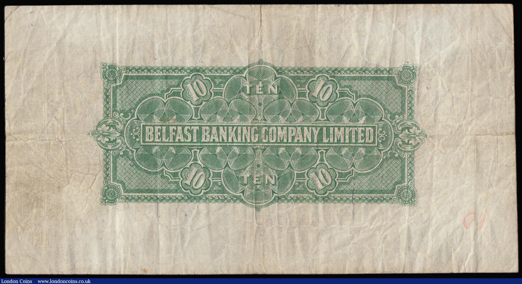 London Coins : A188 : Lot 208 : Northern Ireland, Belfast Banking Company 10 Pounds dated 3rd August 1933, series A/A 8063 hand sign...