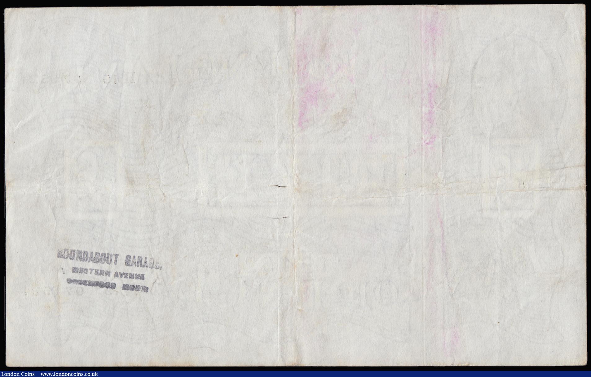 London Coins : A188 : Lot 39 : Five Pounds Peppiatt white B255 thick paper dated 13 Jan.1945 prefix H15, bank stamp reverse, AVF tw...