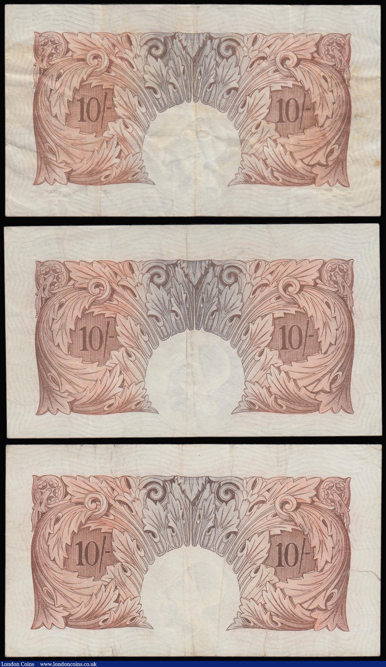 London Coins : A188 : Lot 40 : Ten Shillings Peppiatt B256 issued 1948, unthreaded variety (3) prefixes 51O Good Fine, 53O AVF, 61O...