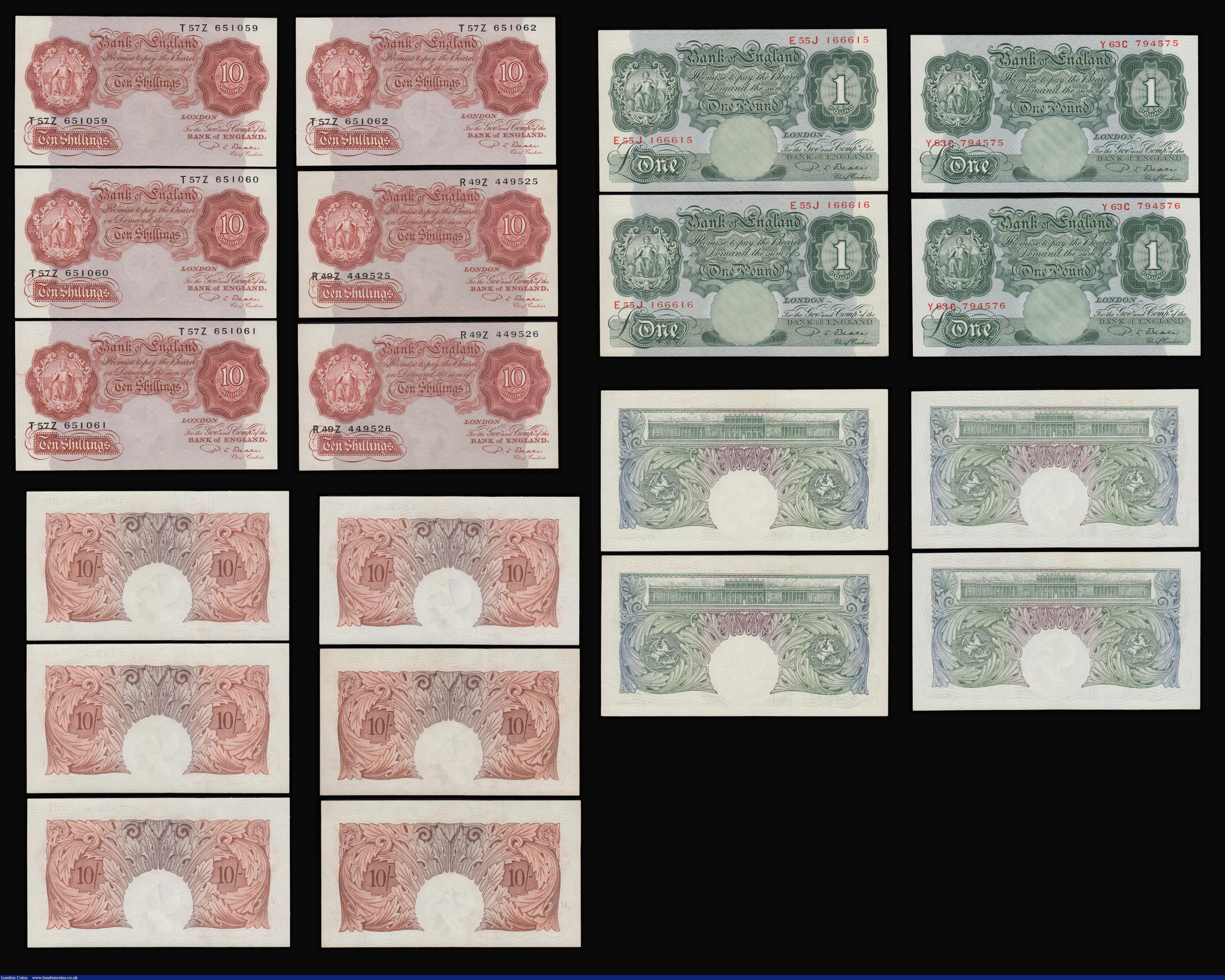 London Coins : A188 : Lot 46 : Consecutives (19) Ten Shillings Beale B266 (2) prefix R49Z another (4) prefix T57Z. One Pound B268 (...