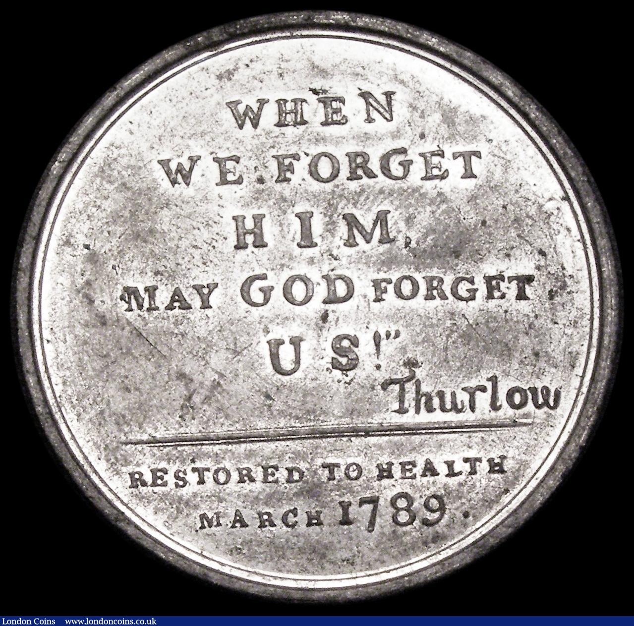 London Coins : A188 : Lot 568 : George III - Recovery From Illness 1789 33mm diameter in white metal by C. James, Obverse Bust right...