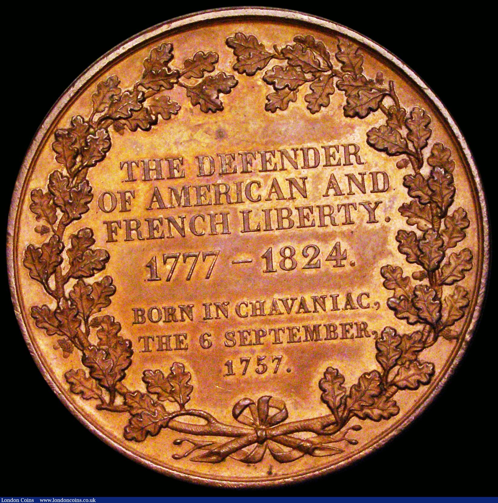 London Coins : A188 : Lot 587 : General Marquis de Lafayette Defender of America 1824 47mm diameter in bronze, by Francois Caunois, ...