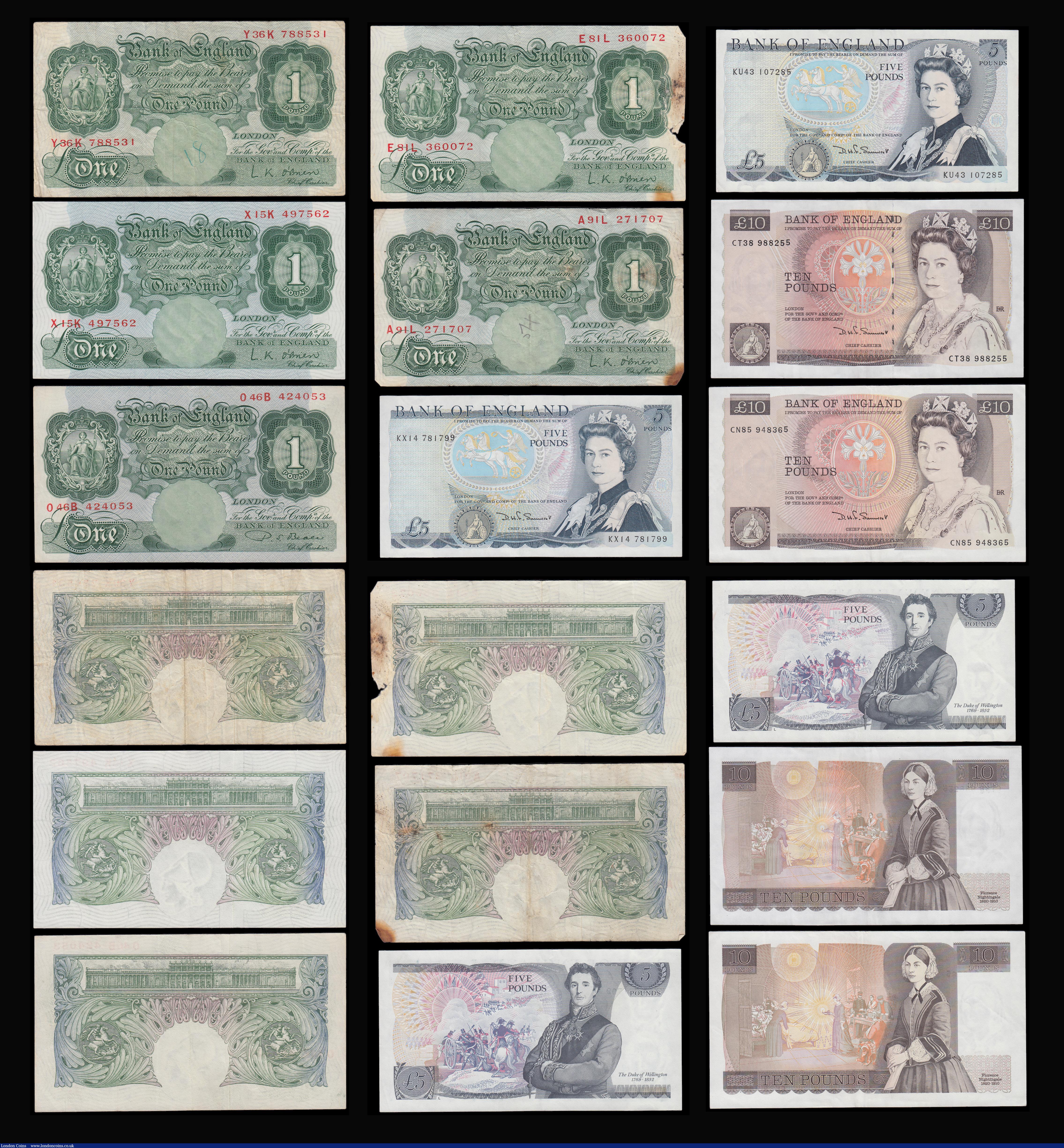 London Coins : A188 : Lot 6 : A small collection in an album (21) £1 - £10 Peppiatt blues to Somerset Nightingale Ten ...