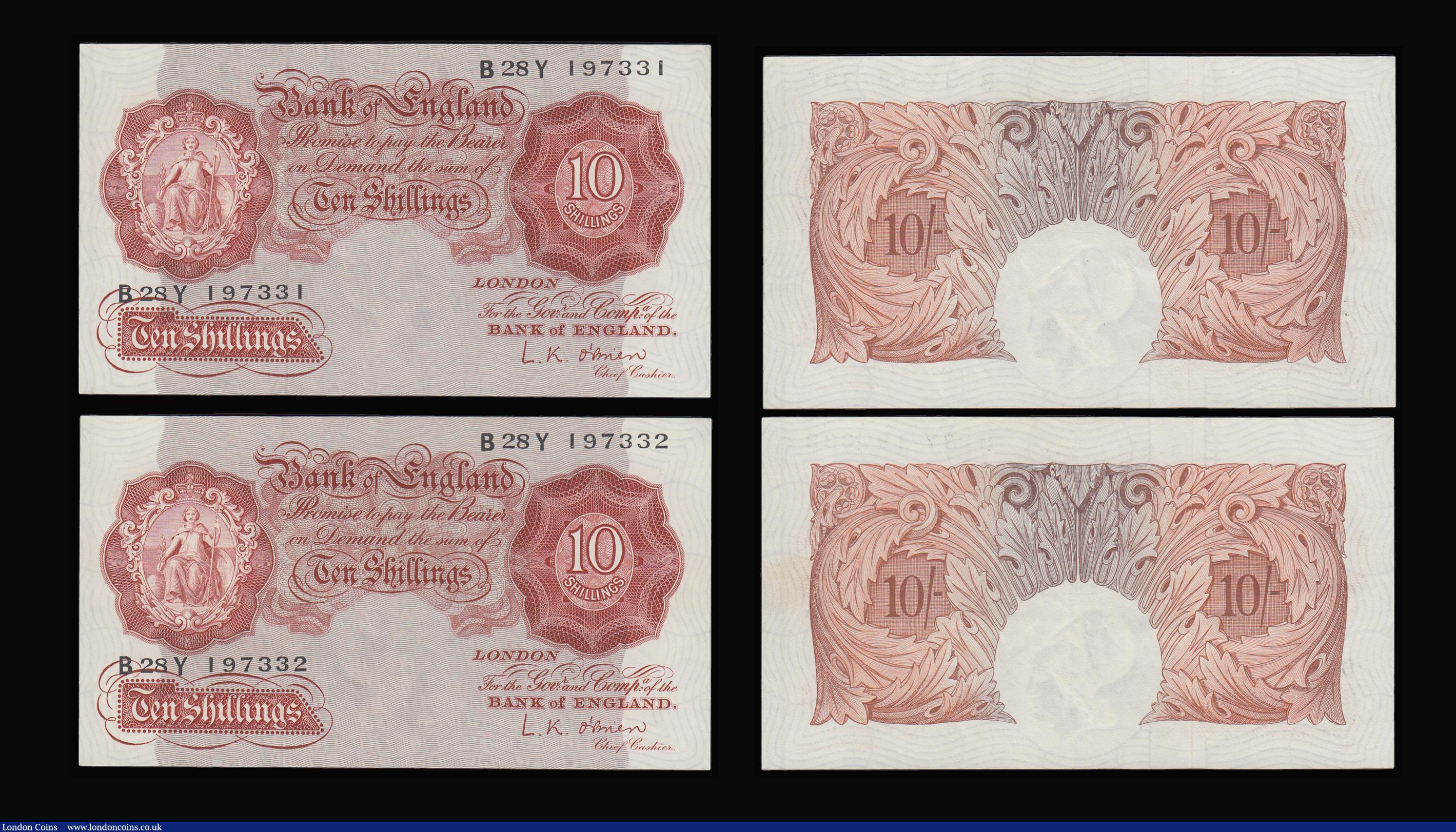 London Coins : A188 : Lot 60 : Ten Shillings O'Brien B271 (7) being a run of consecutives B28Y 197326-197332 AU-Unc