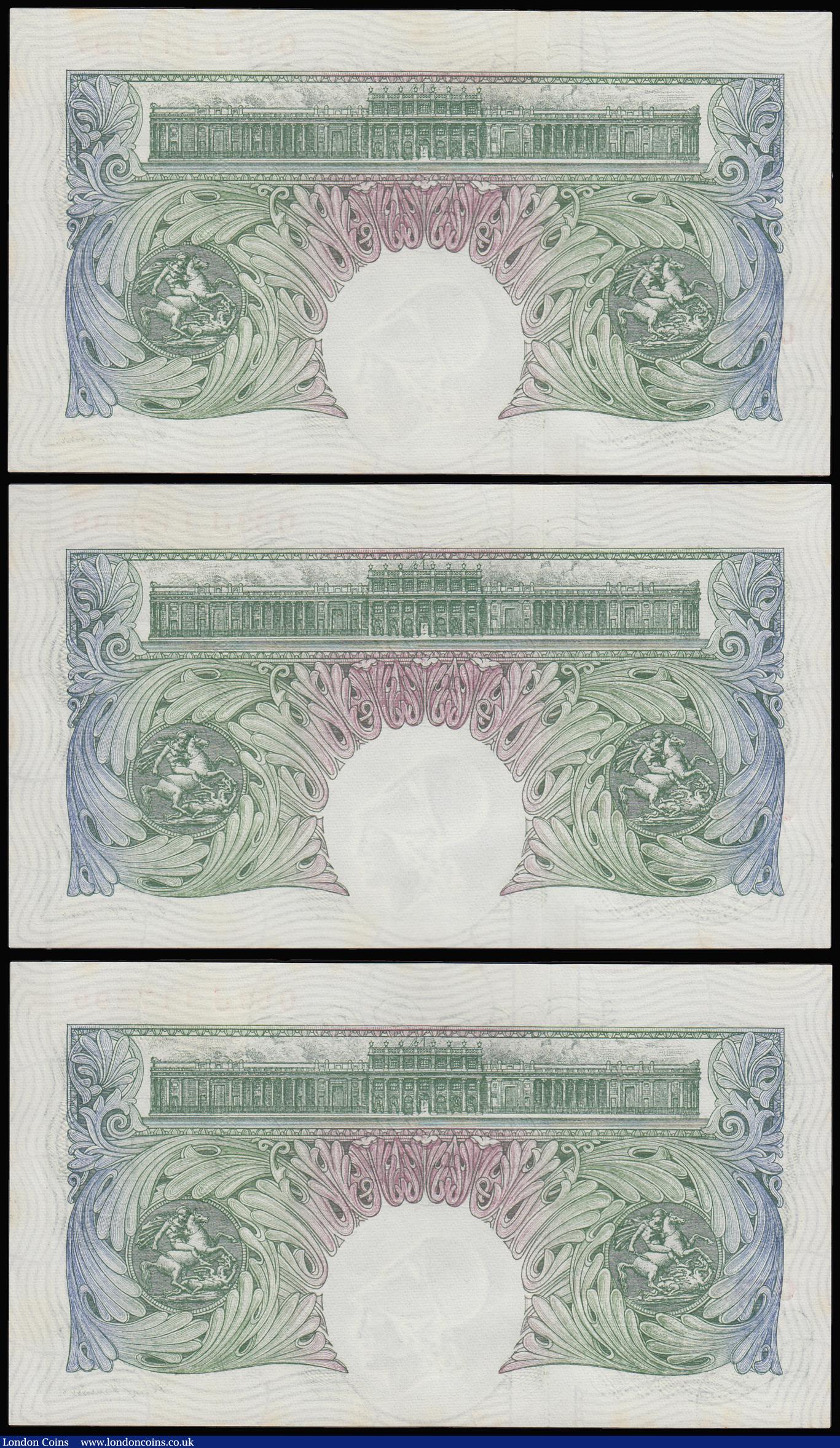 London Coins : A188 : Lot 61 : One Pound O'Brien B273 (3) issued 1955, a consecutively numbered run O53J 111897-899 Unc
