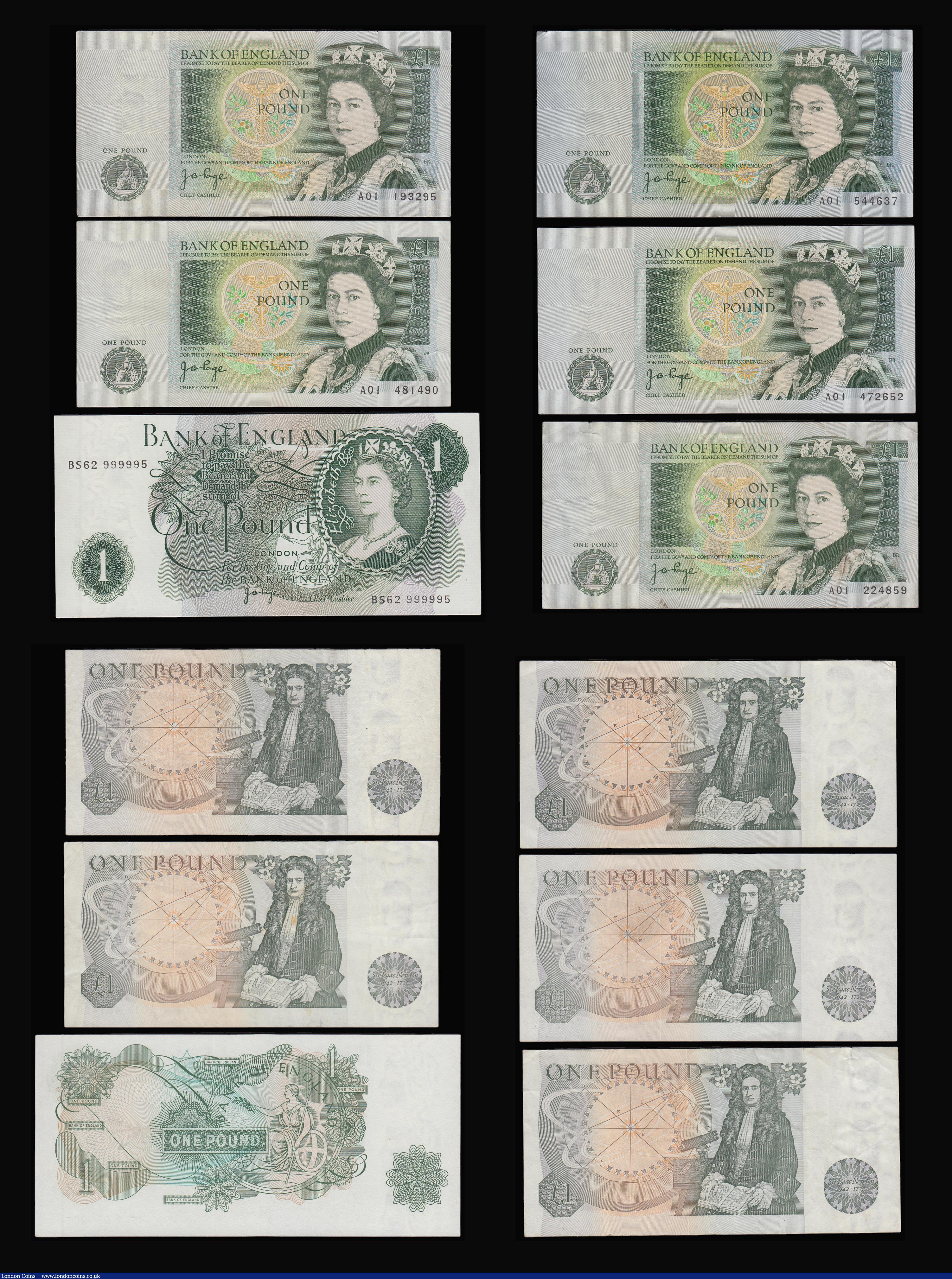 London Coins : A188 : Lot 70 : Fforde and Page (15) Five Pounds Fforde Child Britannia 1967 B312 (3) prefix T31 EF, X90 VF, Z61 VF ...