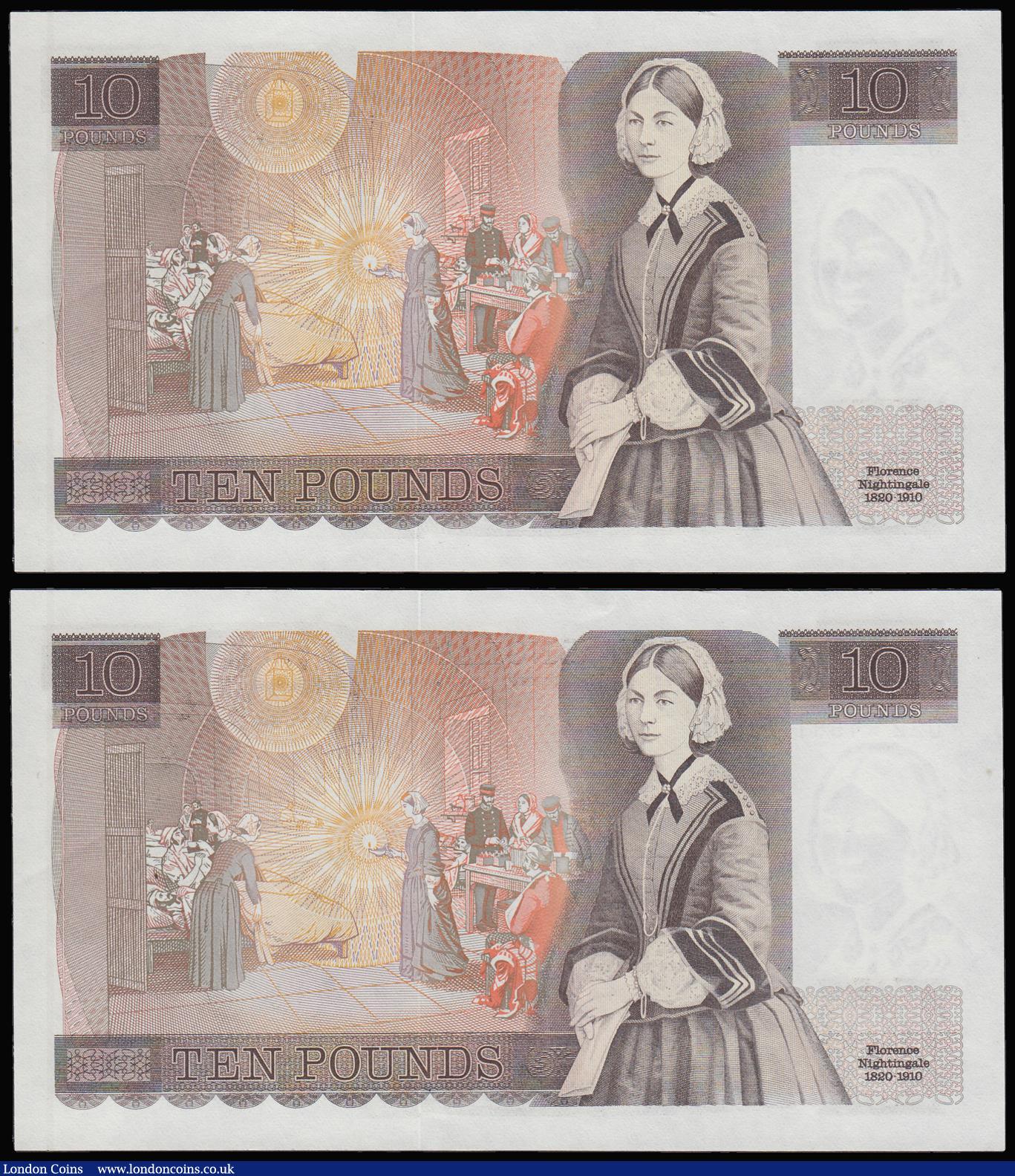 London Coins : A188 : Lot 79 : Ten Pounds QE2 and Florence Nightingale, Somerset B346 issued 1980, first series (2 consecutives) U2...