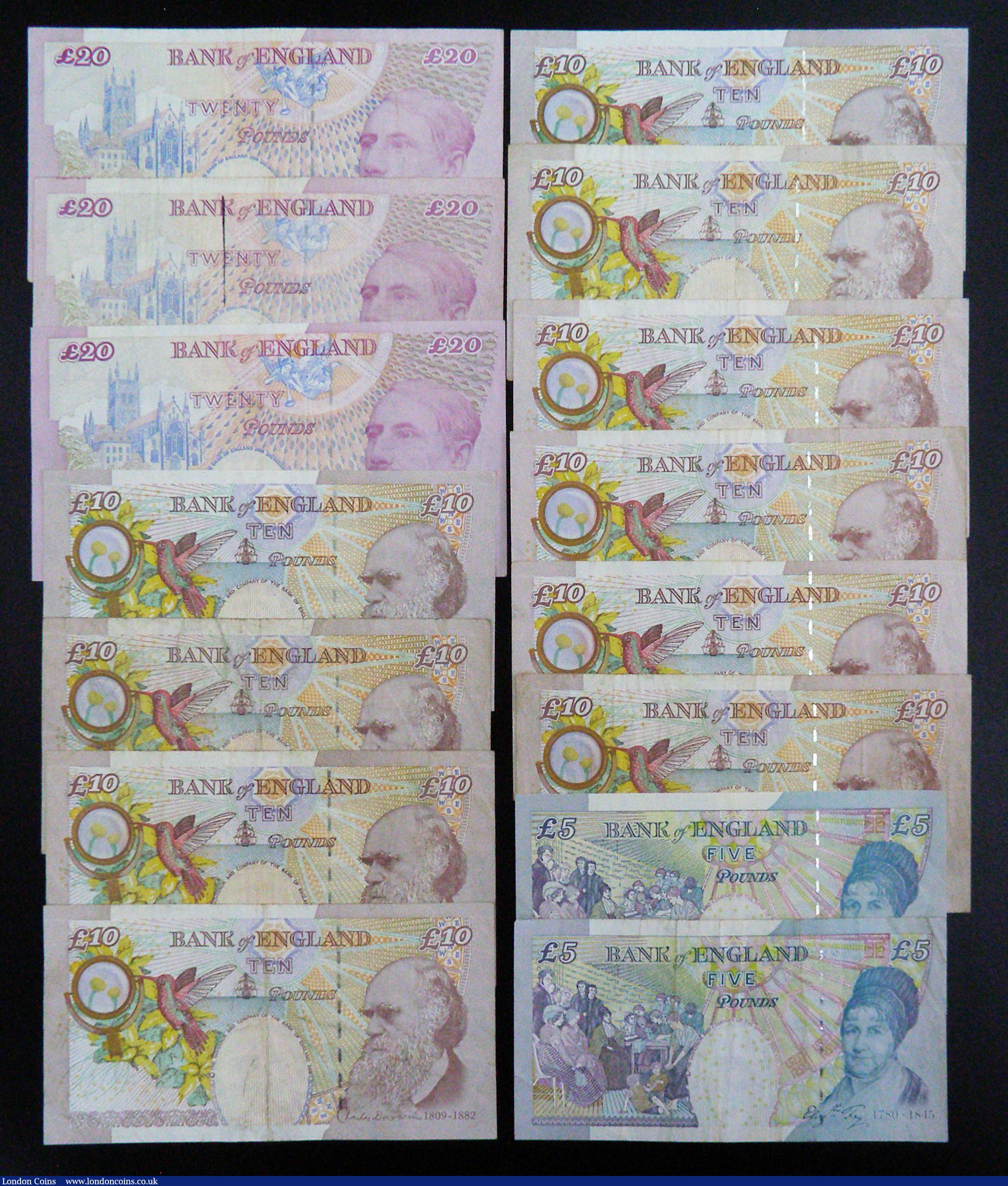 London Coins : A188 : Lot 87 : Bailey a collection of xx01 prefixes Five Pounds JD01 and LD01, Ten Pounds (10) ranging from CC01 to...