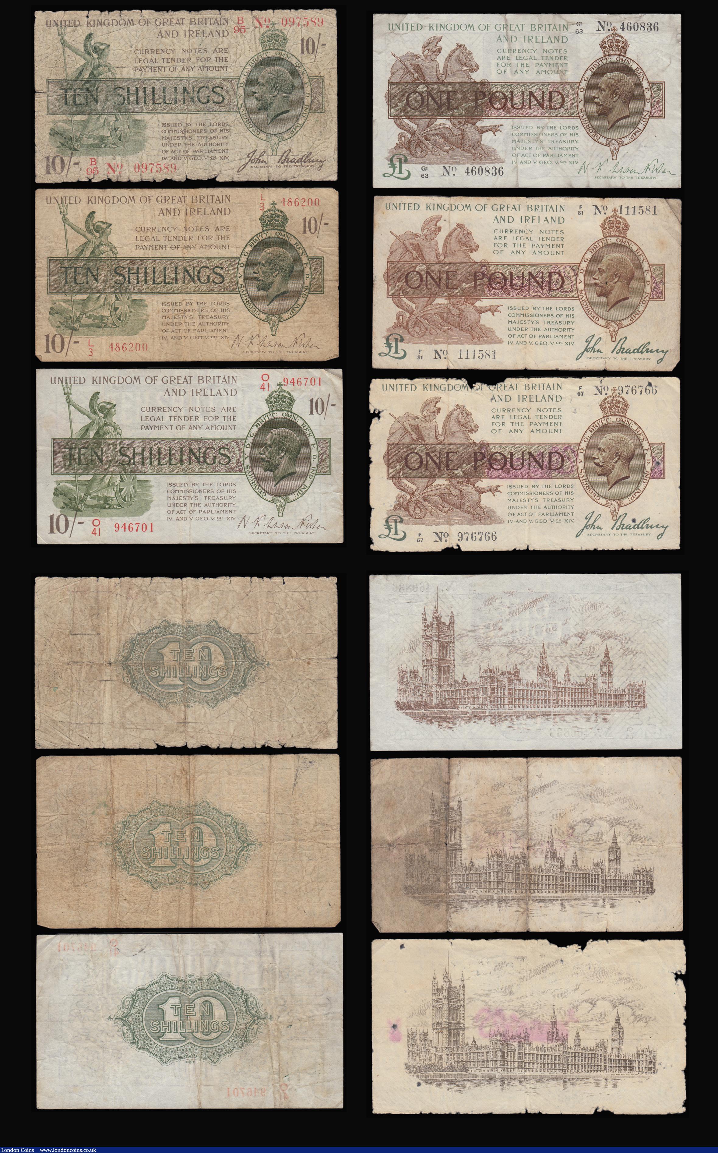 London Coins : A188 : Lot 9 : A collection of low grade Treasury notes (12) Ten Shillings Bradbury (1), Warren Fisher (2), One Pou...