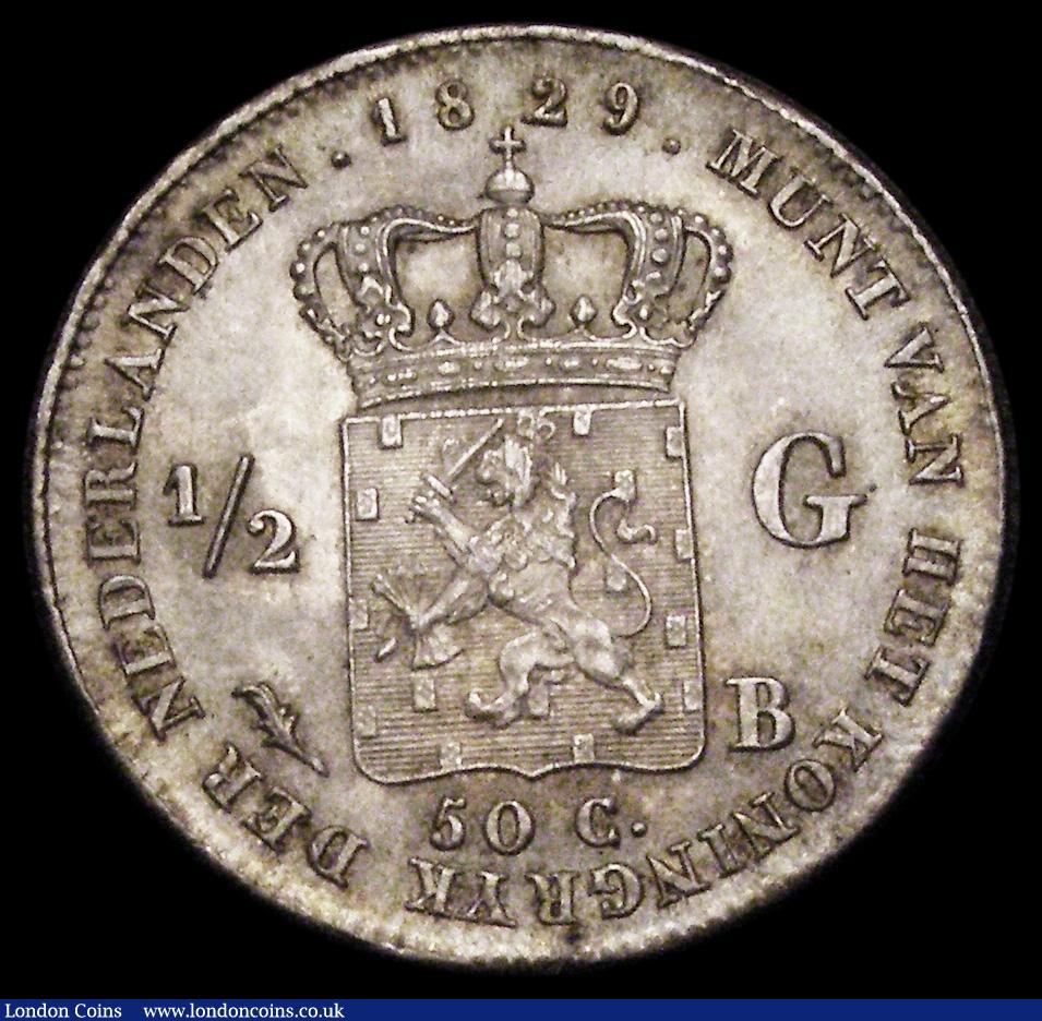 London Coins : A188 : Lot 910 : Netherlands Half Gulden 1829B KM#54 A/UNC and colourfully toned, an eye-catching example