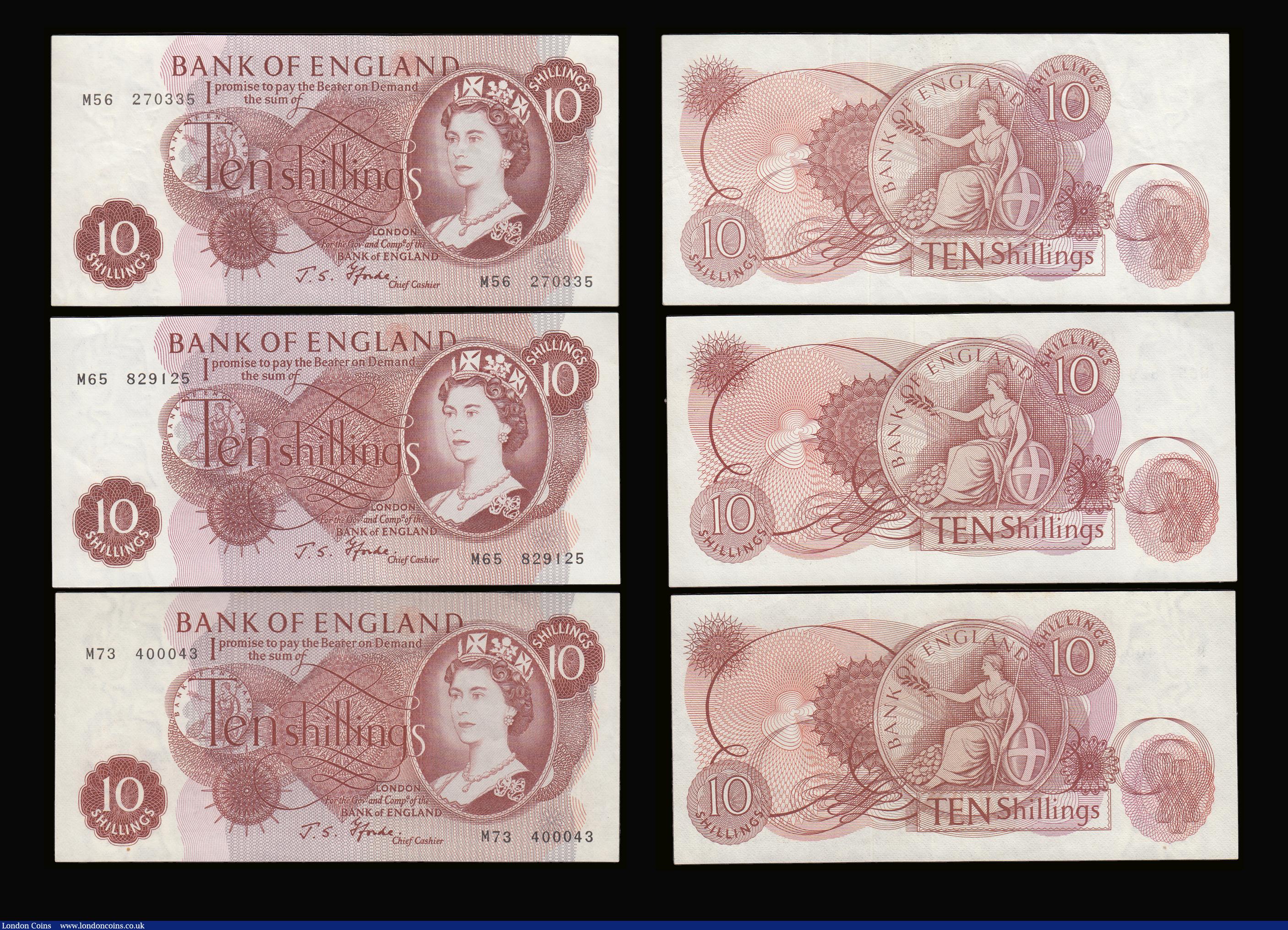 London Coins : A189 : Lot 101 : Ten Shillings Fforde B311 replacements (6) first run M56 270335 GVF-EF, M65 prefix 4 consecutives 82...