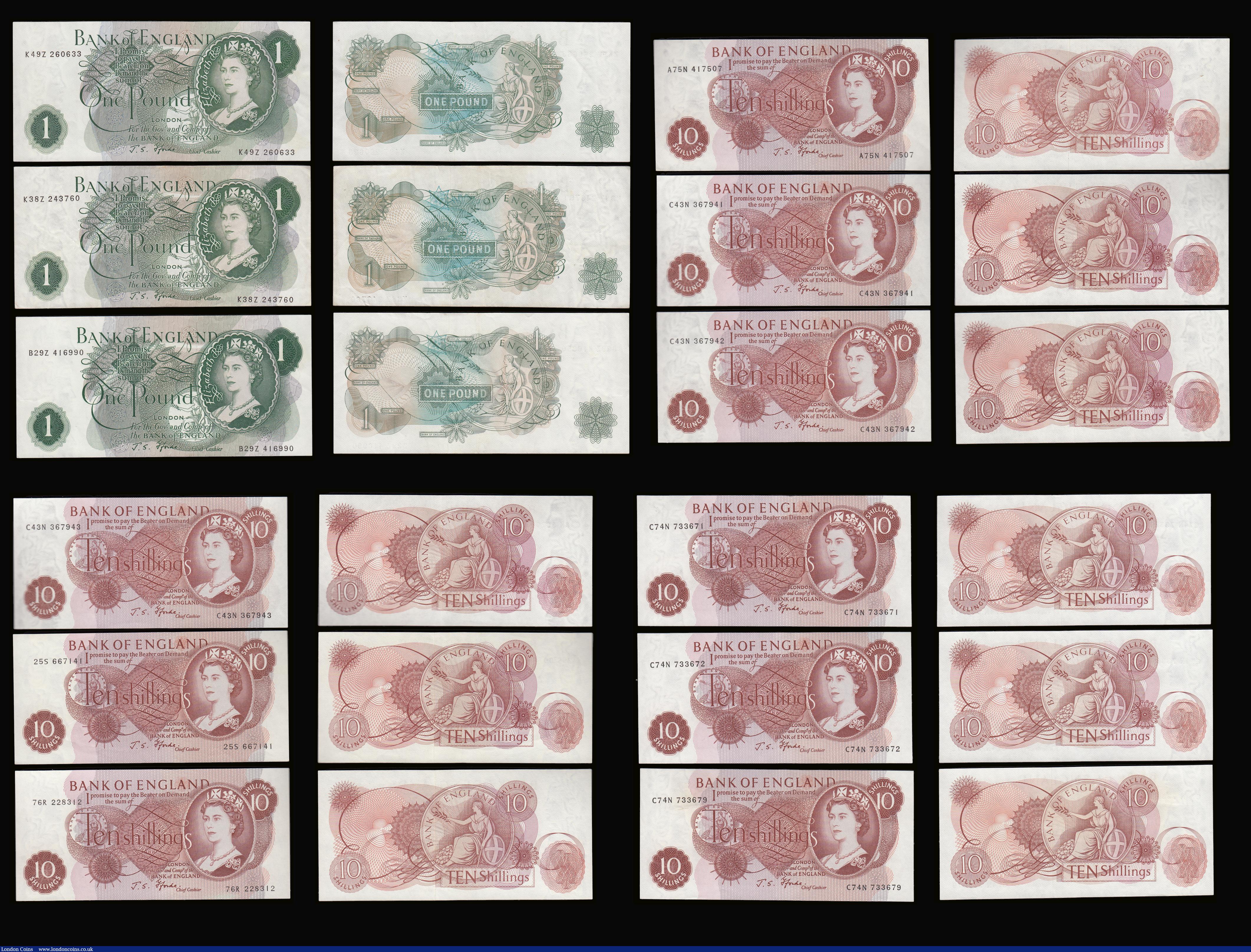 London Coins : A189 : Lot 102 : Five Pounds Fforde Child Britannia 1967 B312 EF. One Pounds Fforde B301 (8) AU-Unc some consecutive,...