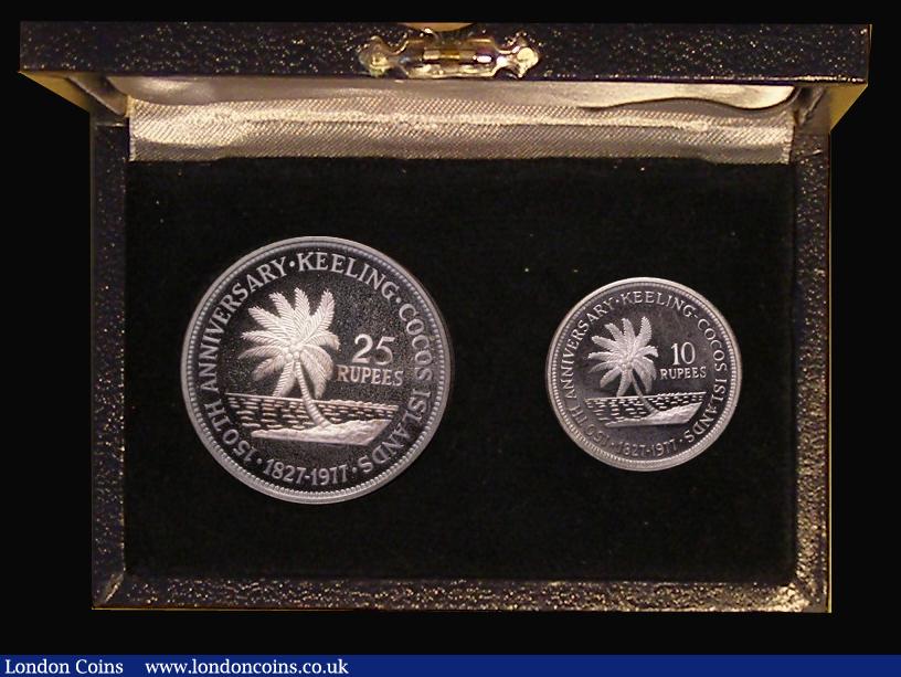 London Coins : A189 : Lot 1069 : Keeling Cocos Proof Set 1977 25 Rupees and 10 Rupees Silver Proofs  nFDC nicely toned, in the blue b...