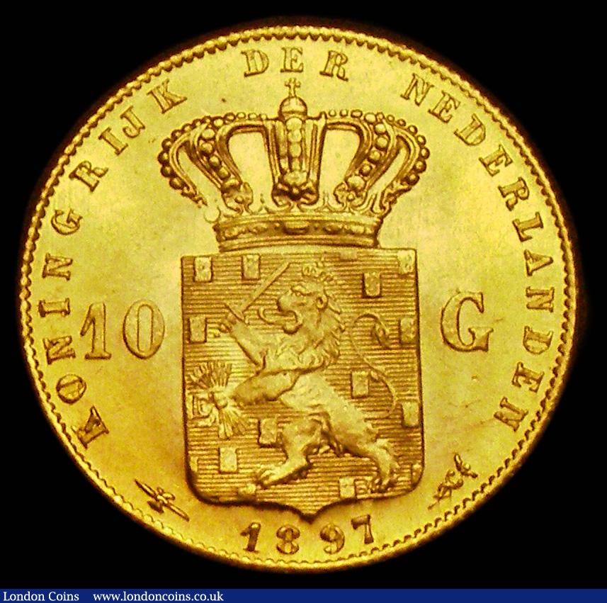 London Coins : A189 : Lot 1096 : Netherlands Ten Gulden Gold 1897 KM#118 UNC with practically full lustre