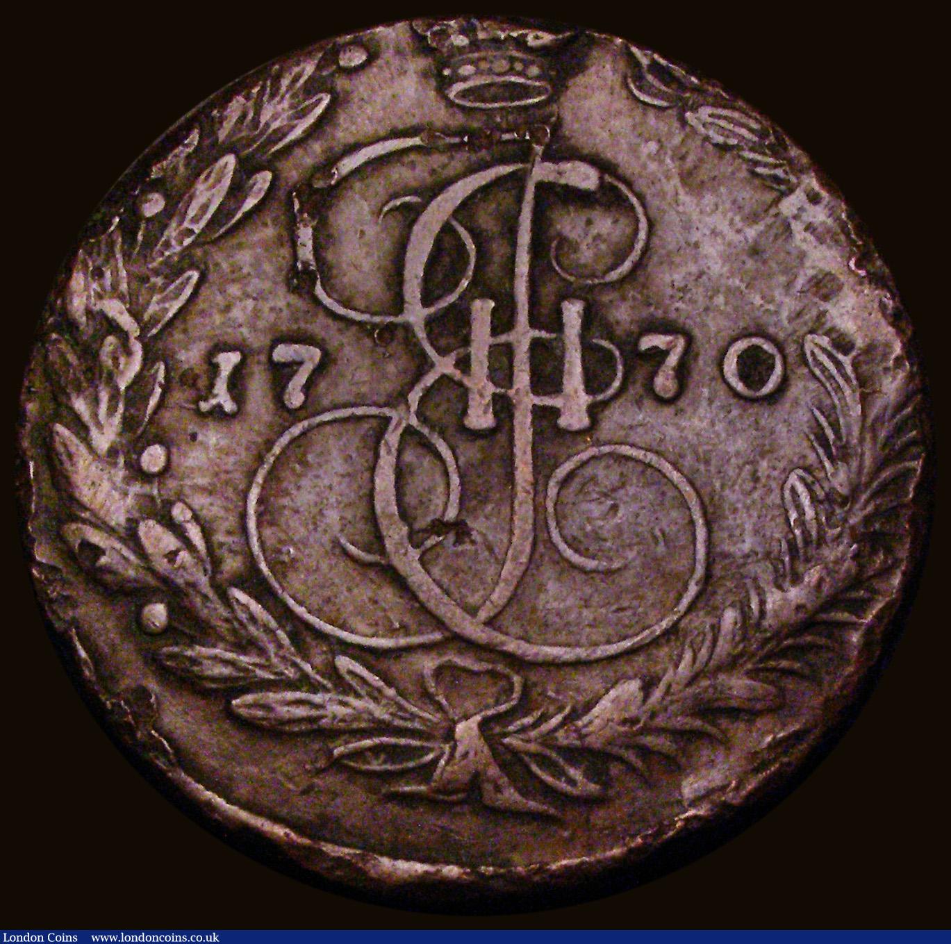 London Coins : A189 : Lot 1118 : Russia Five Kopeks 1770 EM C#59.3 Fine with some corrosion spots