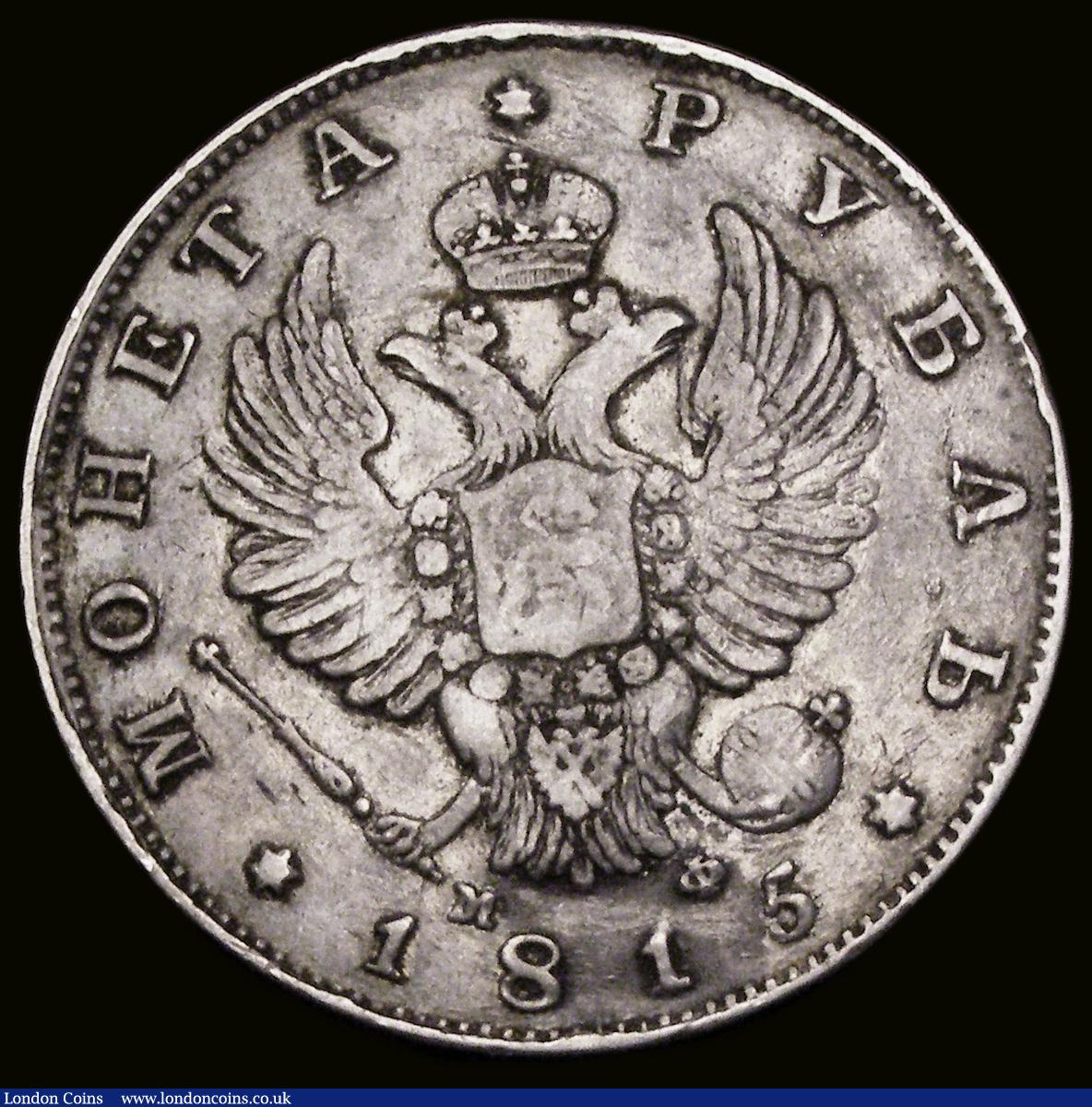 London Coins : A189 : Lot 1123 : Russia Rouble 1815 CПБ MФ C#130 Fine with a darker toned area around the date