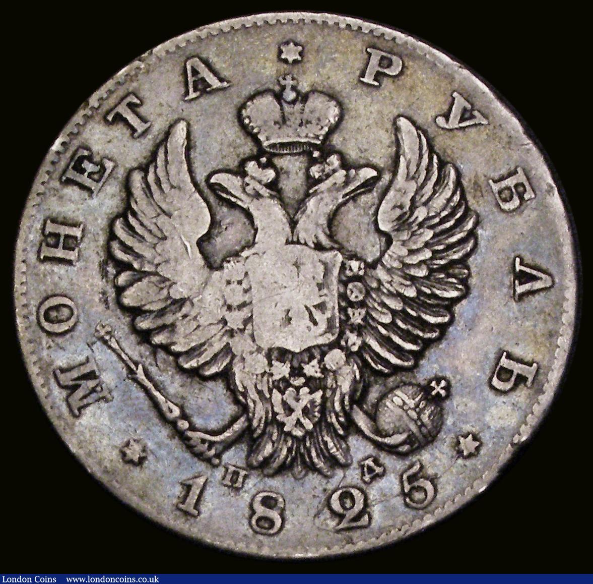 London Coins : A189 : Lot 1124 : Russia Rouble 1825 CПБ ПД C#130 Near Fine