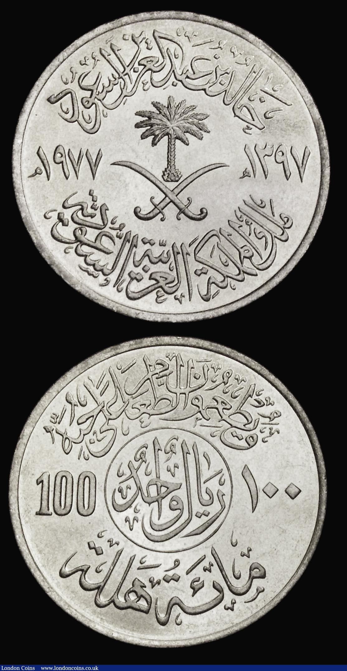 London Coins : A189 : Lot 1129 : Saudi Arabia 100 Halala (Riyal) AH1397 (1977) KM#59 (2) both Lustrous UNC, this issue originally str...