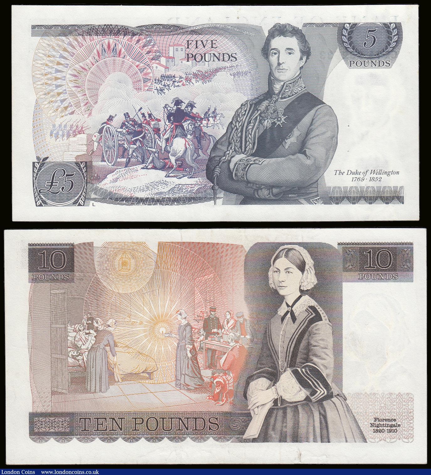 London Coins : A189 : Lot 130 : Ten Pounds Page Florence Nightingale B331 issued 1975, replacement M17 275775 EF along with Five Pou...