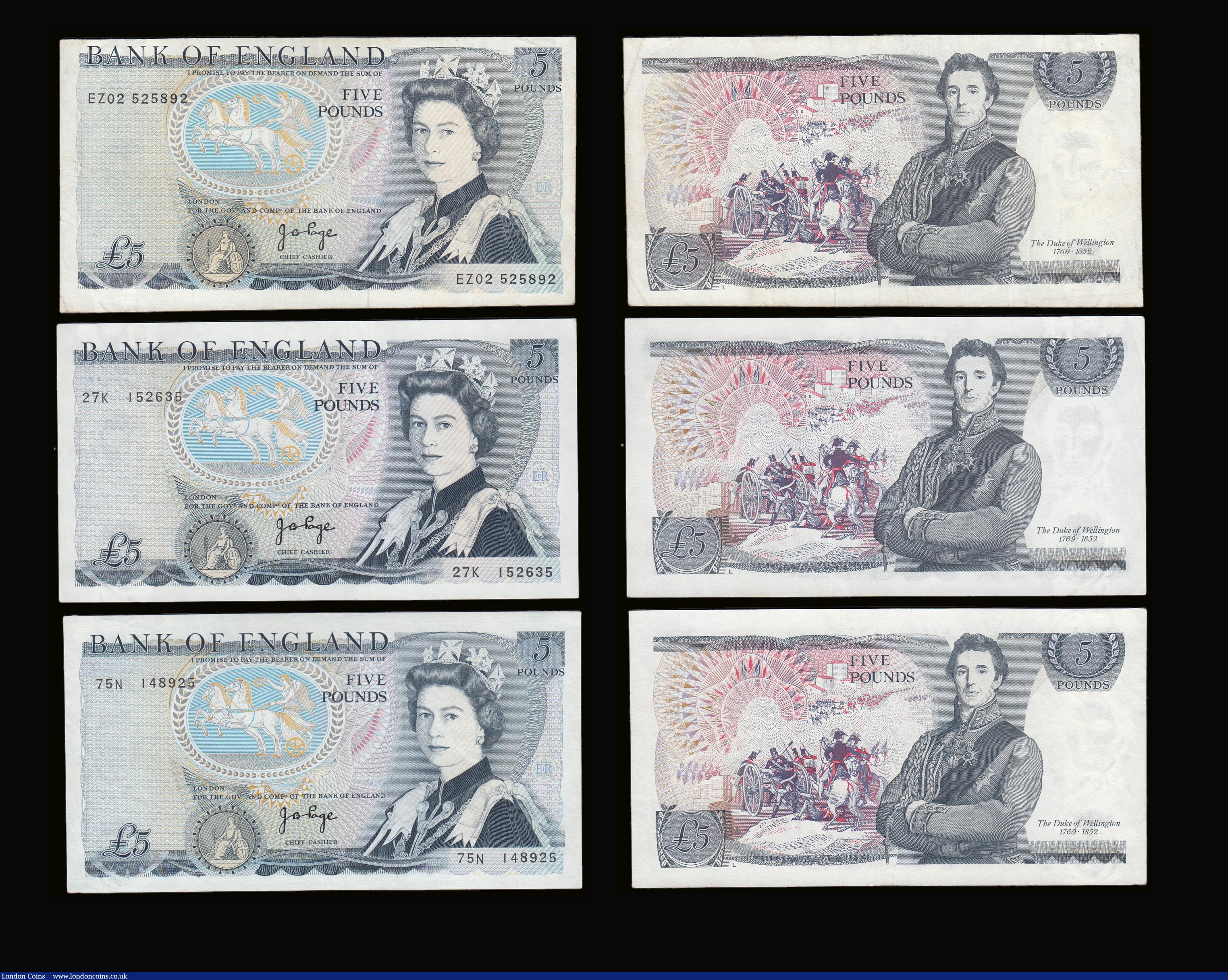 London Coins : A189 : Lot 131 : Five Pounds Page Duke of Wellington 1973 B334 (6) L reverse B336 (2) these AU-UNC another B336 this ...