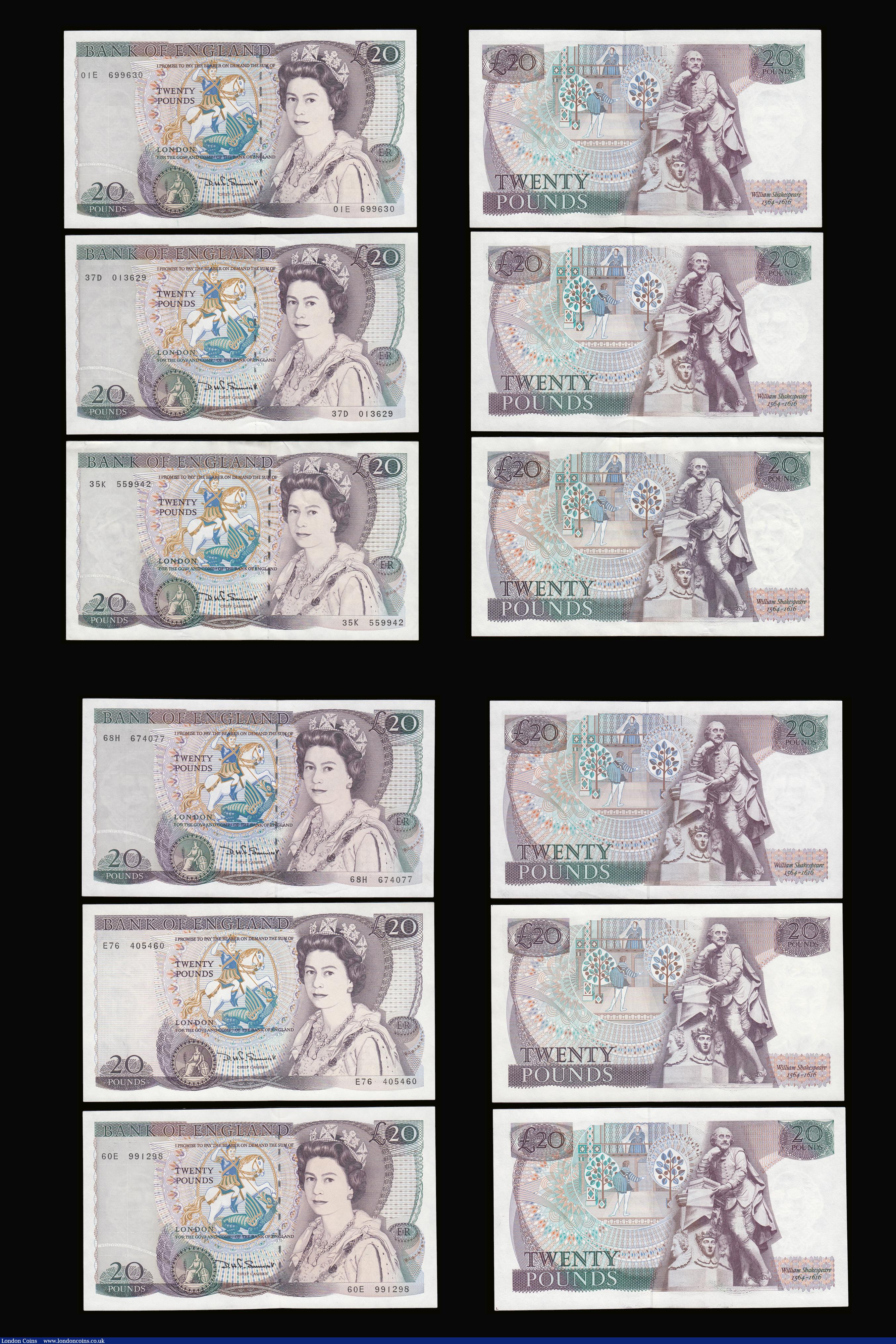 London Coins : A189 : Lot 143 : Twenty Pounds Somerset William Shakespeare 1984 B351 mid series (9) Unc (8) VF (1)
