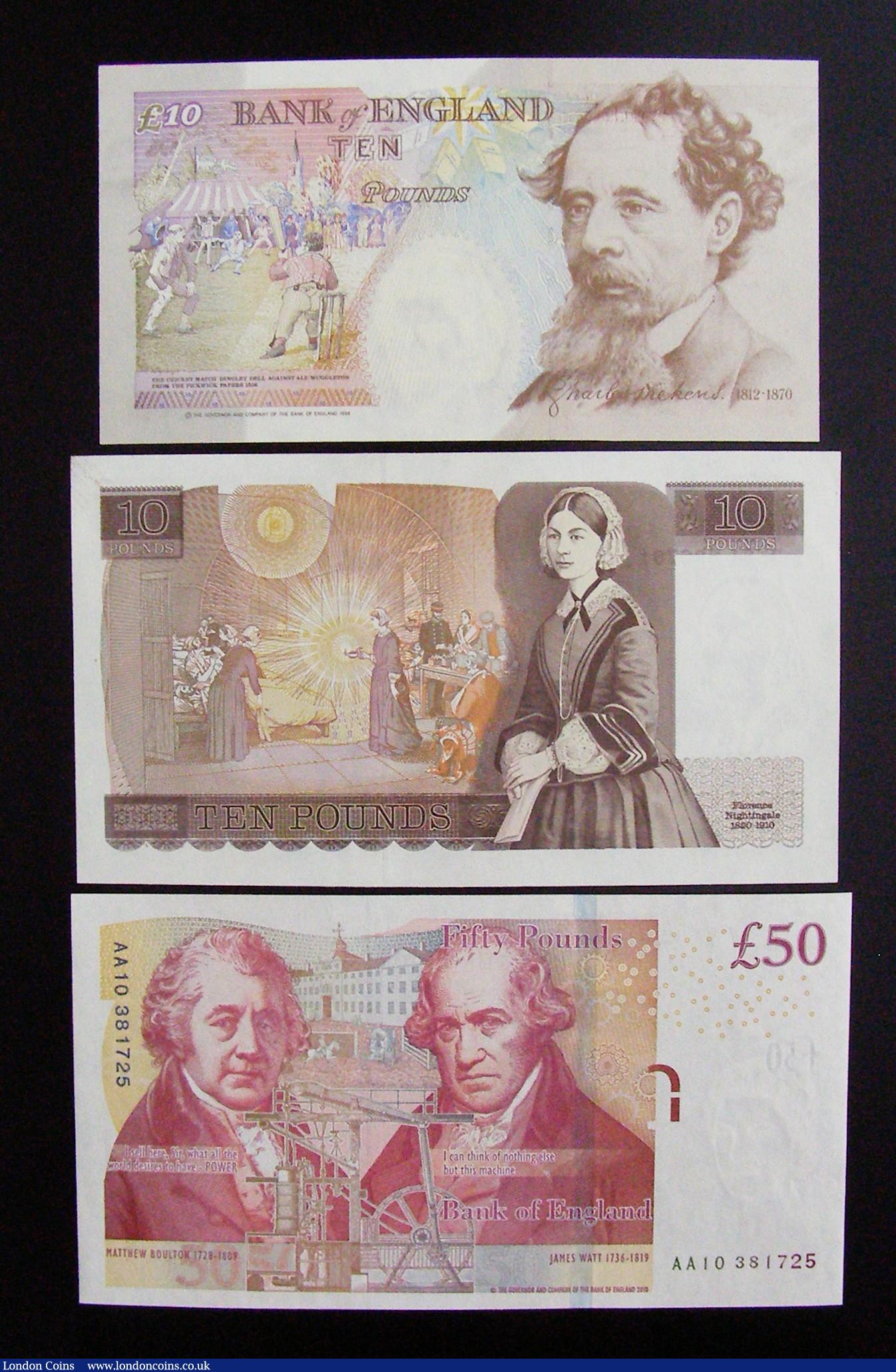 London Coins : A189 : Lot 146 : Fifty Pounds Salmon Boulton and Watt AA10 prefix Unc. Ten Pounds Gill 1988 Florence Nightingale B354...