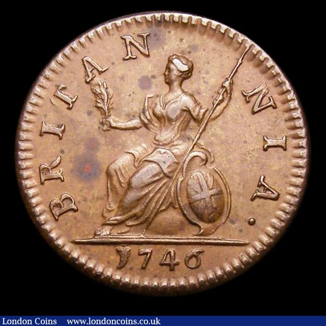 London Coins : A189 : Lot 1461 : Farthing 1746 Peck 887 EF with some slightly uneven tone on the reverse, slabbed and graded CGS 70, ...
