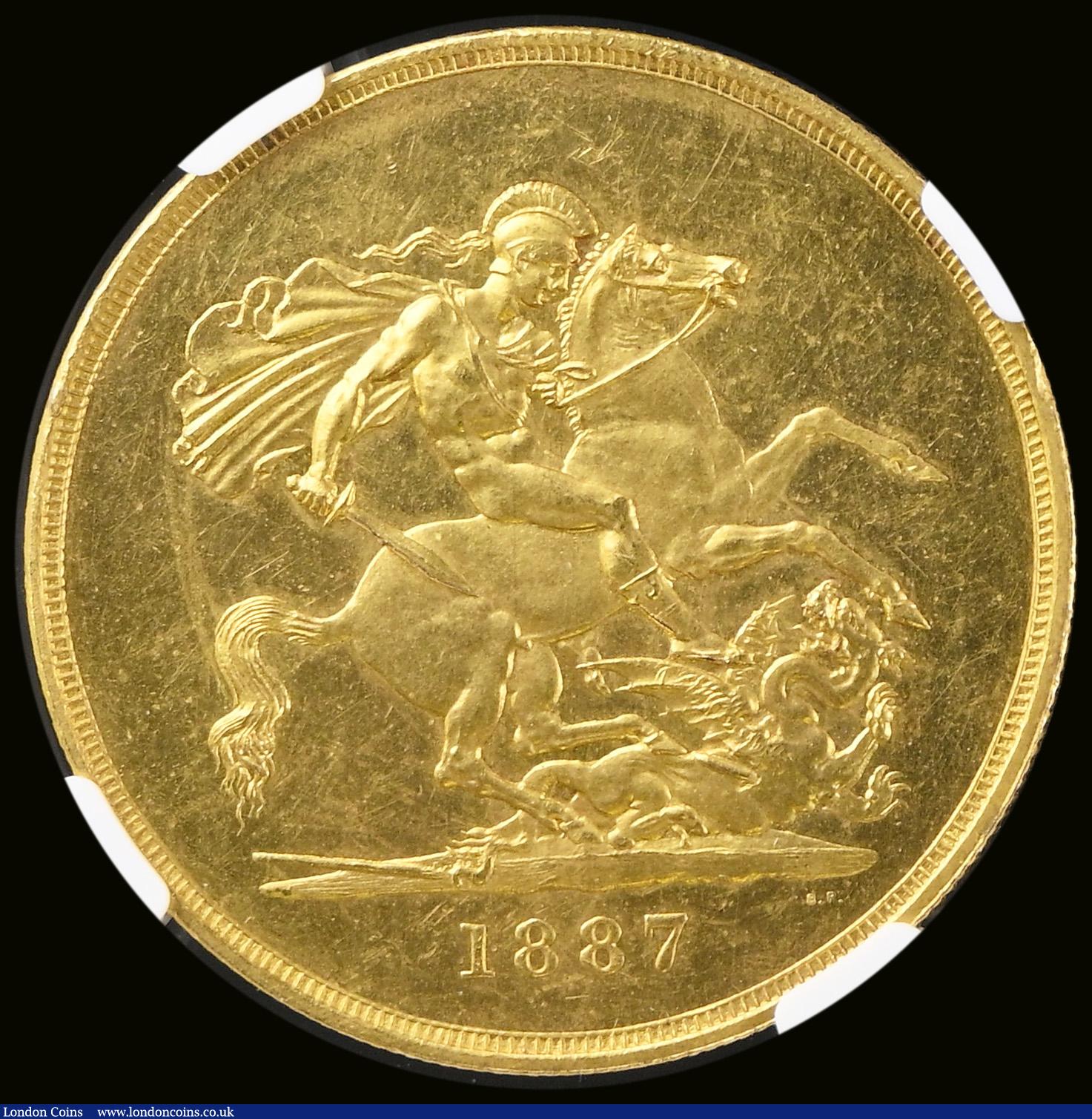 London Coins : A189 : Lot 1523 : Five Pounds 1887 S.3864, Marst F30, in an NGC holder and graded MS63