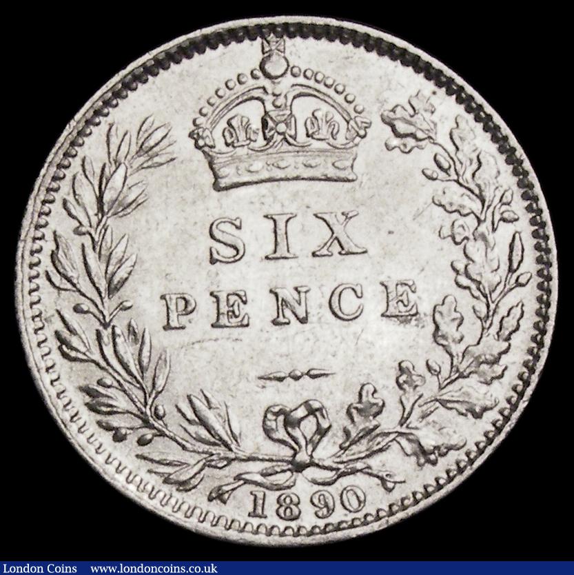 London Coins : A189 : Lot 2024 : Sixpence 1890 ESC 1758, Bull 3280, Davies 1167A, dies 2A, Obverse: No panel at base of truncation, R...