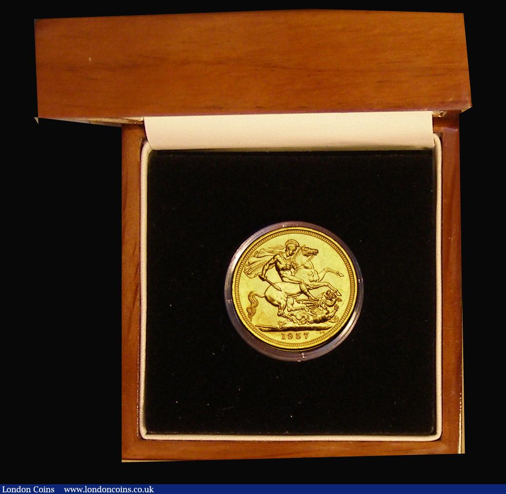 London Coins : A189 : Lot 2163 : Sovereign 1957 Marsh 297, S.4124 Lustrous UNC, comes in a London Mint Office box with their certific...