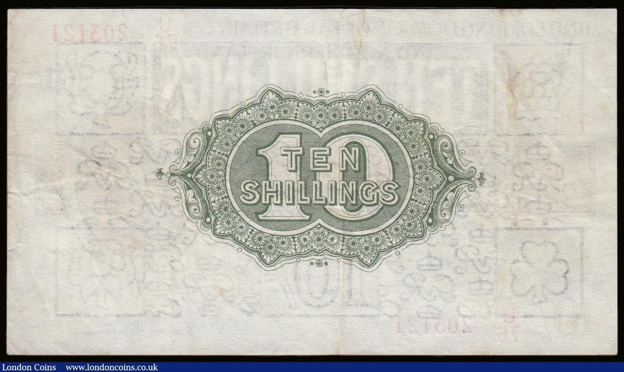 London Coins : A189 : Lot 22 : Ten Shillings Warren Fisher T33 issued 1927 series U/76 203121, Northern Ireland in title, VF