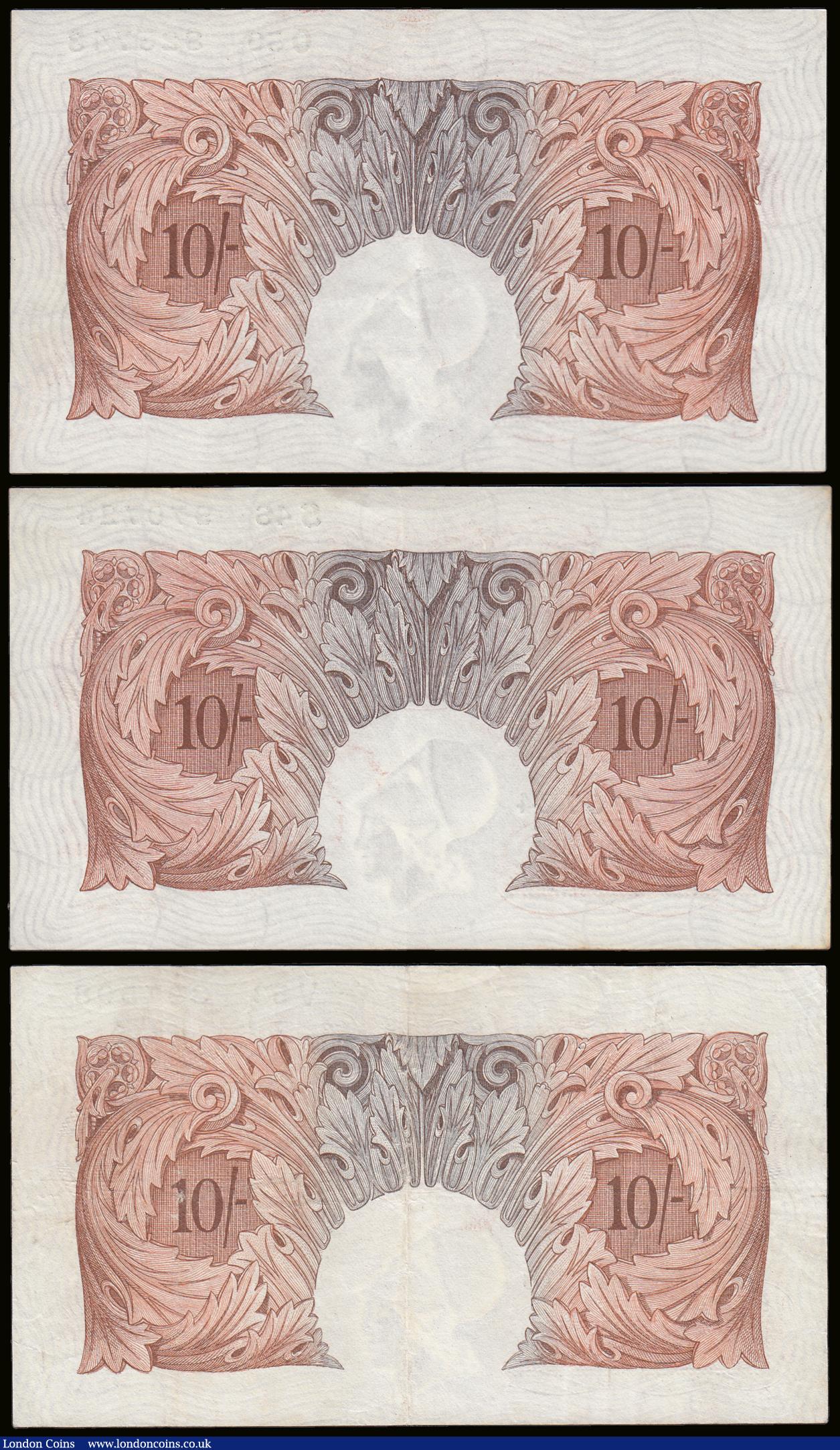 London Coins : A189 : Lot 29 : Ten Shillings Catterns B233 (3) prefixes V53 (first series) VF, O50 EF and S46 GEF-AU