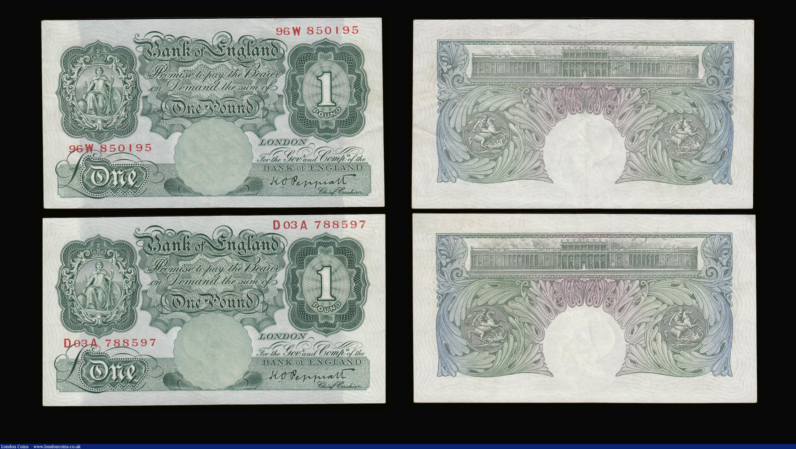 London Coins : A189 : Lot 31 : One Pound Peppiatt green (4) B238 mid series (3) one Unc or near so, two GVF, B239 D03A prefix AU