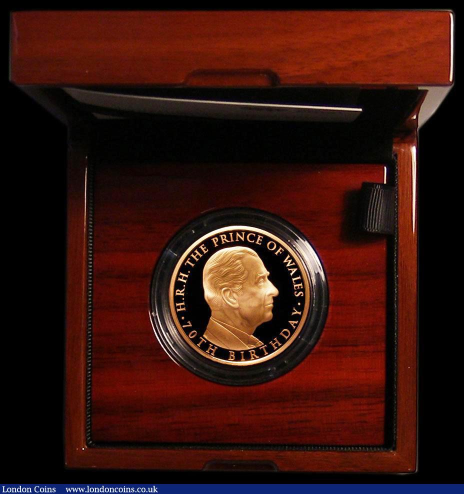 London Coins : A189 : Lot 396 : Five Pound Crown 2018 Prince Charles 70th Birthday Gold Proof S.L64 only 203 pieces issued, FDC in t...