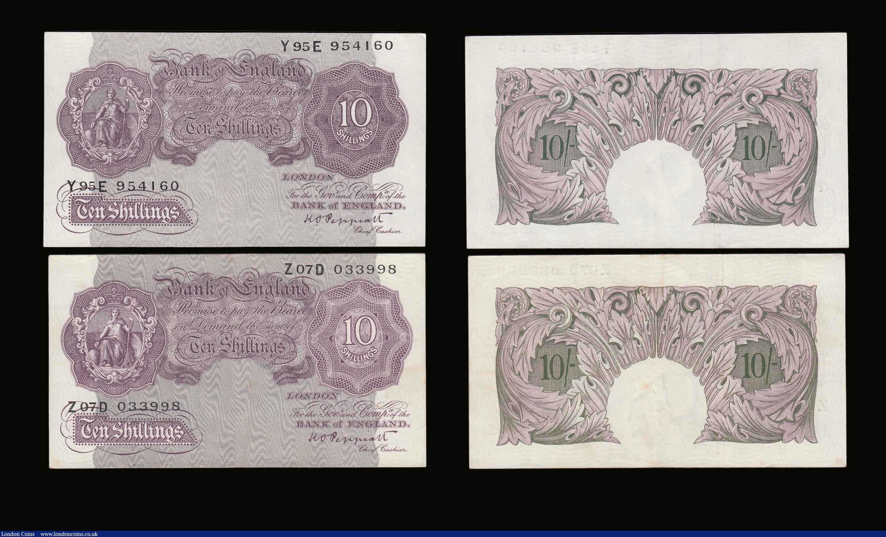 London Coins : A189 : Lot 40 : Ten Shillings Peppiatt Mauve 1940 B251 (8) all mid series prefixes generally GVF-EF one better this ...