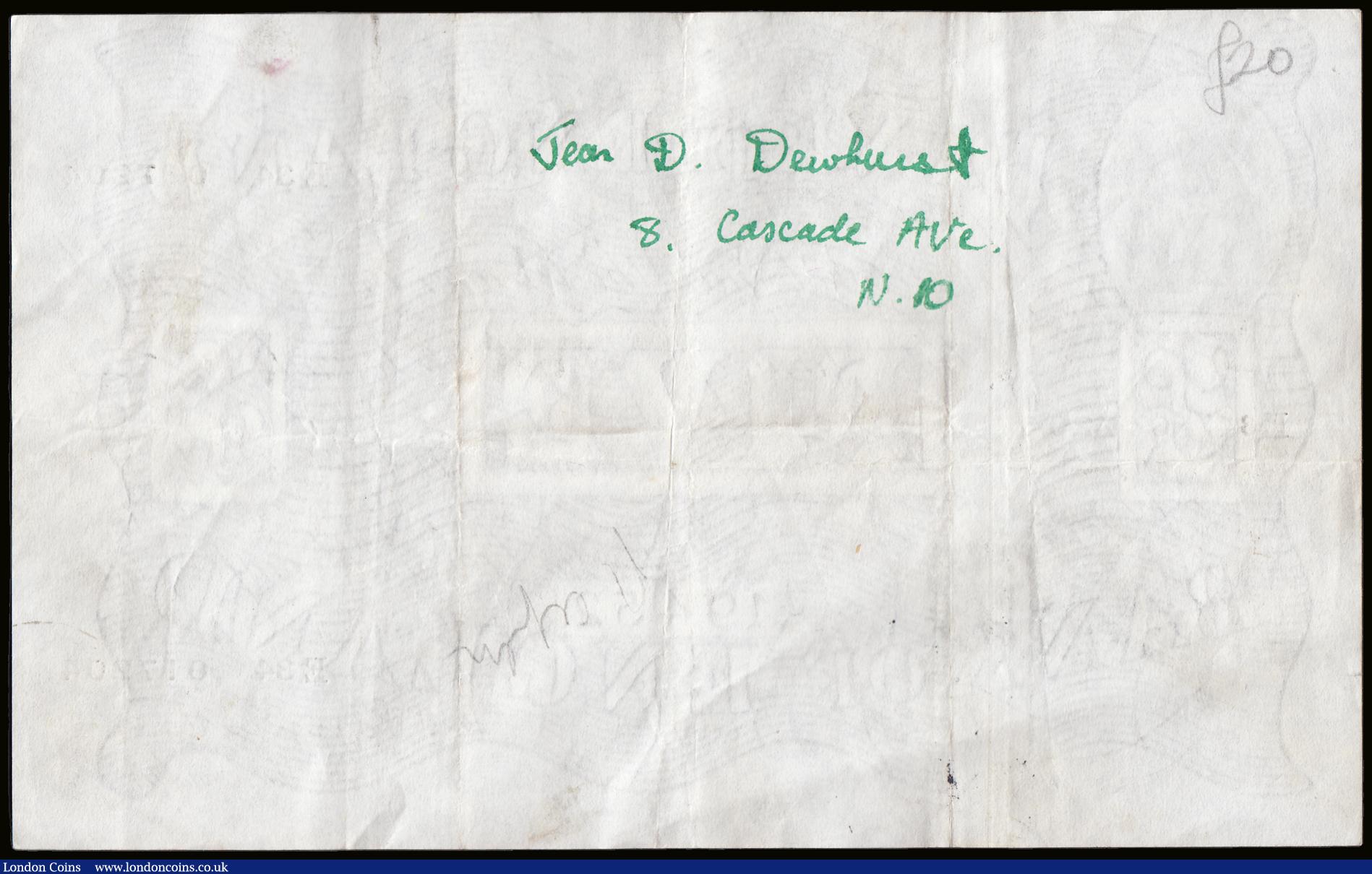 London Coins : A189 : Lot 44 : Five Pounds Peppiatt white B255 thick paper dated 11th October 1944 S/N E34 017204 VF penned and pen...