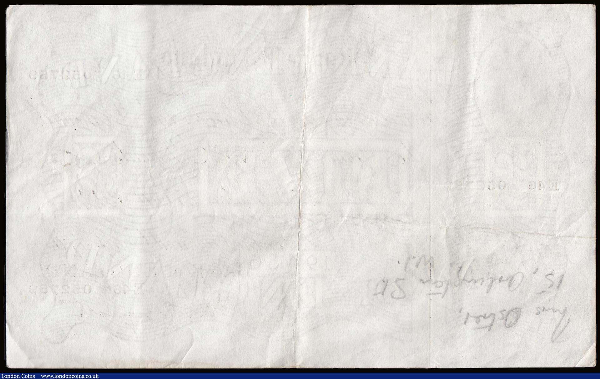 London Coins : A189 : Lot 48 : Five Pounds Peppiatt white B255 thick paper dated 25th October 1944 S/N E46 052759, VF or better pen...