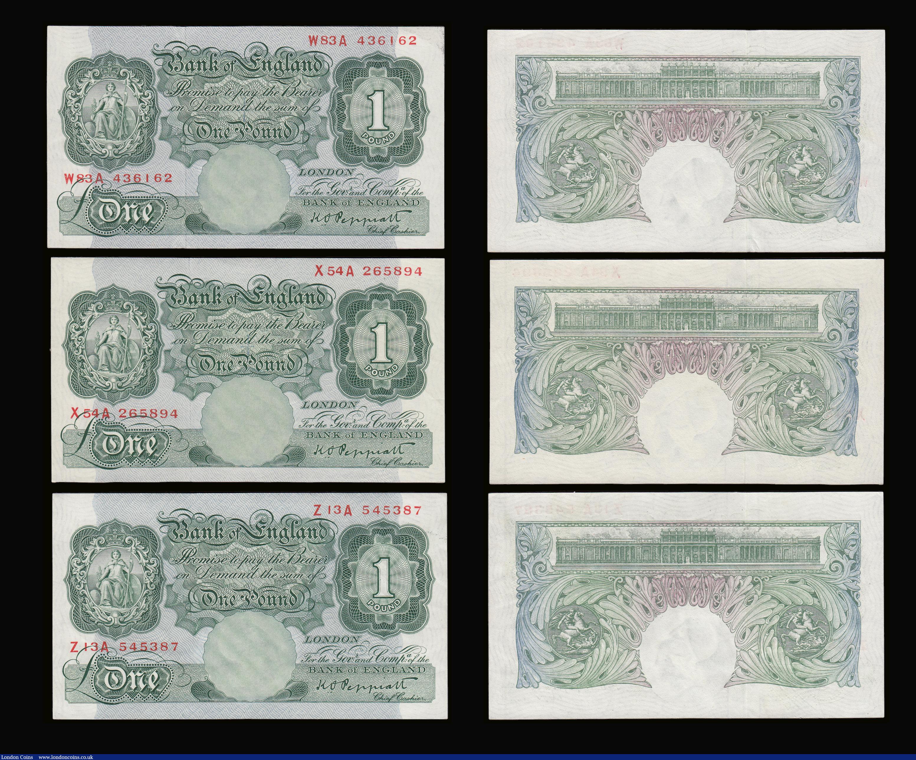 London Coins : A189 : Lot 58 : One Pound Peppiatt 1948, post-war threaded type B260 first series S50A 754398 EF along with others (...