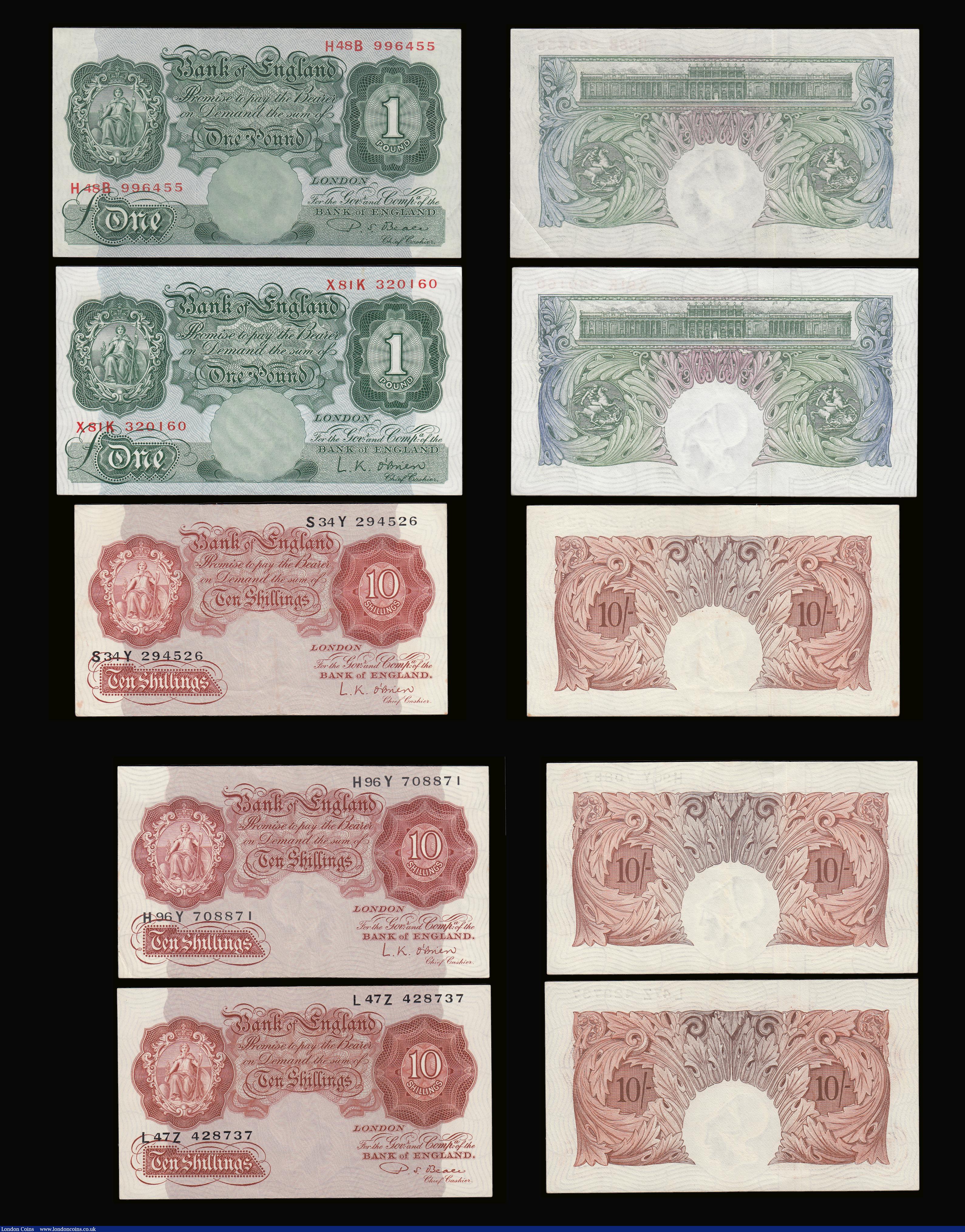 London Coins : A189 : Lot 60 : Britannia issues Beale Ten Shillings B266 (3) EF-Unc, One Pound B268 First Series H48B 996455 AU. O&...