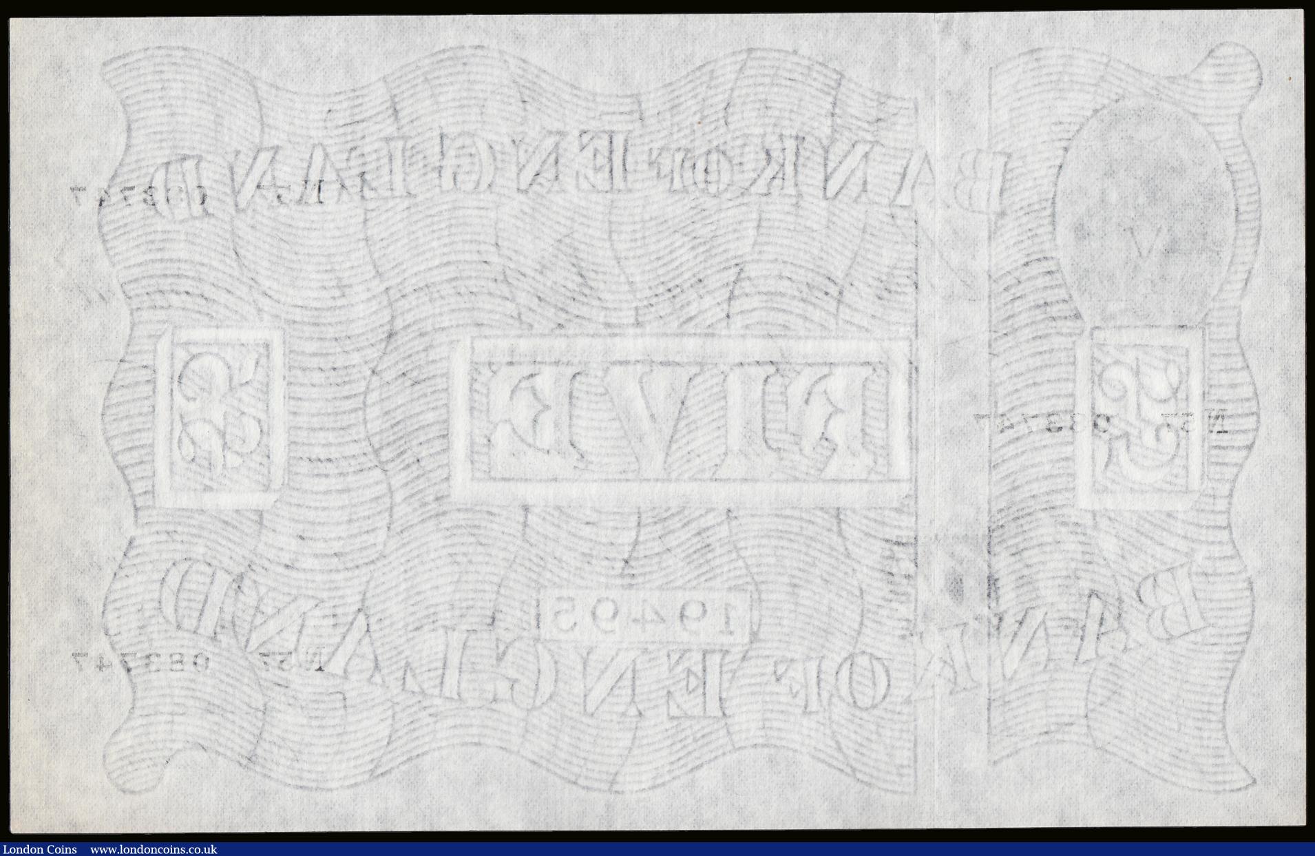 London Coins : A189 : Lot 66 : Five Pounds Beale white B270 dated 8 June 1949 prefix N57 Pick344, Unc or near so