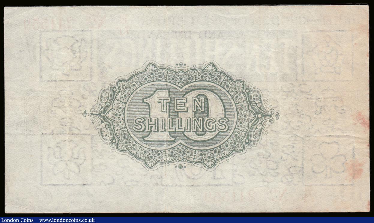 London Coins : A189 : Lot 7 : Ten Shillings 1919 T26 red serial number E/71 241559 VF two small faint red stains on the back
